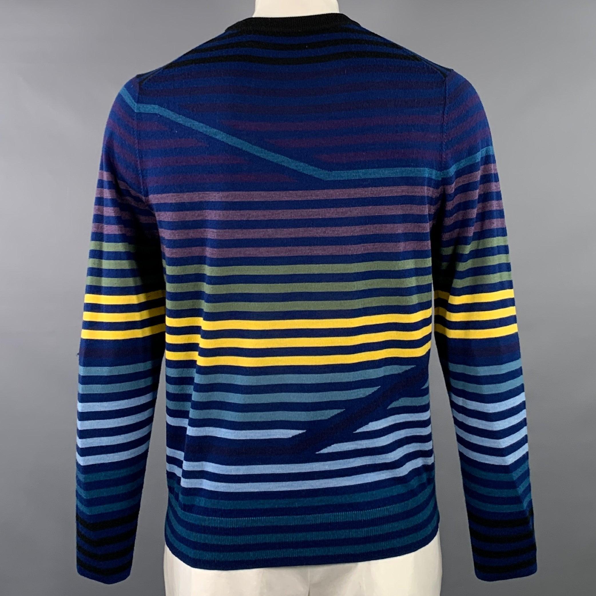 Noir Pull col ras du cou en laine mérinos à rayures multicolores bleu marine PS by PAUL SMITH Taille XL en vente