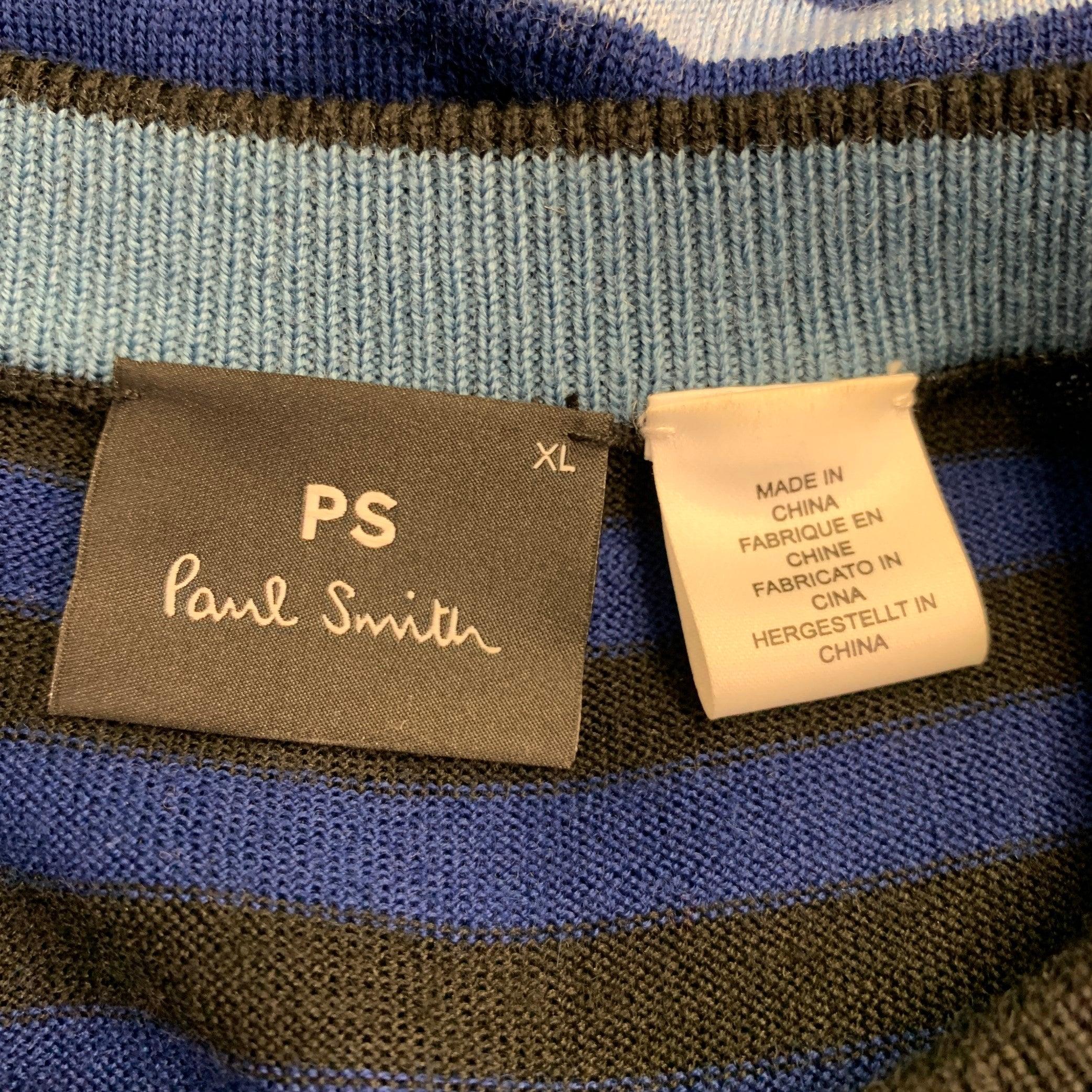 Pull col ras du cou en laine mérinos à rayures multicolores bleu marine PS by PAUL SMITH Taille XL en vente 3