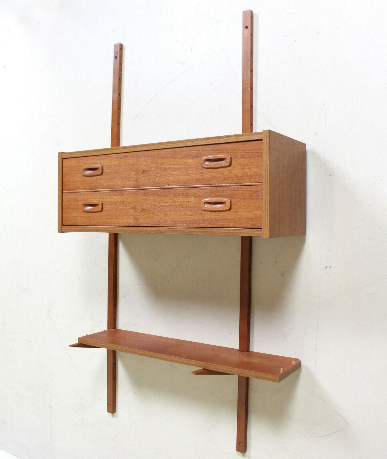 Teak PS Wall Unit Danish Shelving System Chest of Drawers Floating Randers For Sale