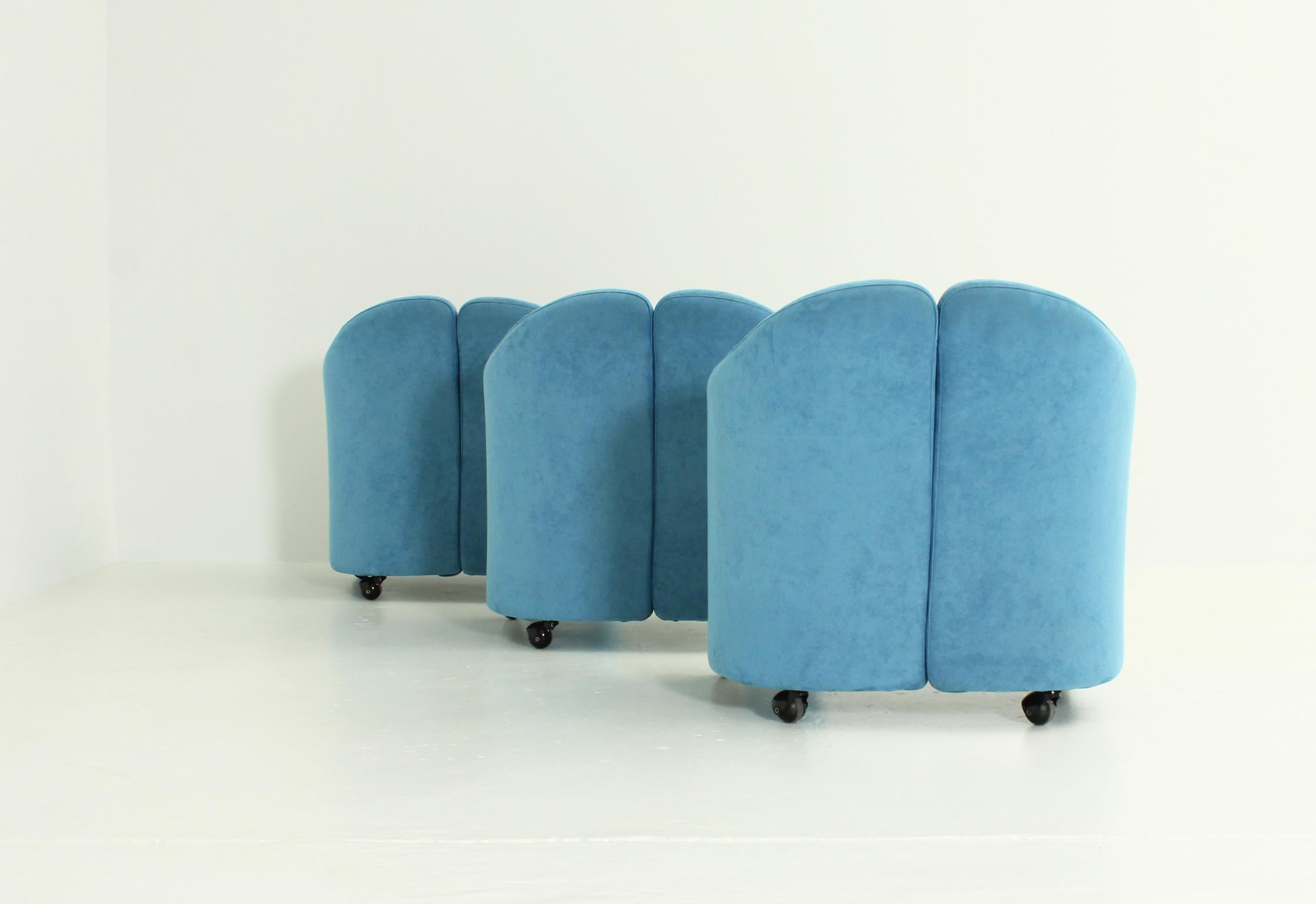 PS142 Armchair by Eugenio Gerli in Blue Nubuck Leather 3