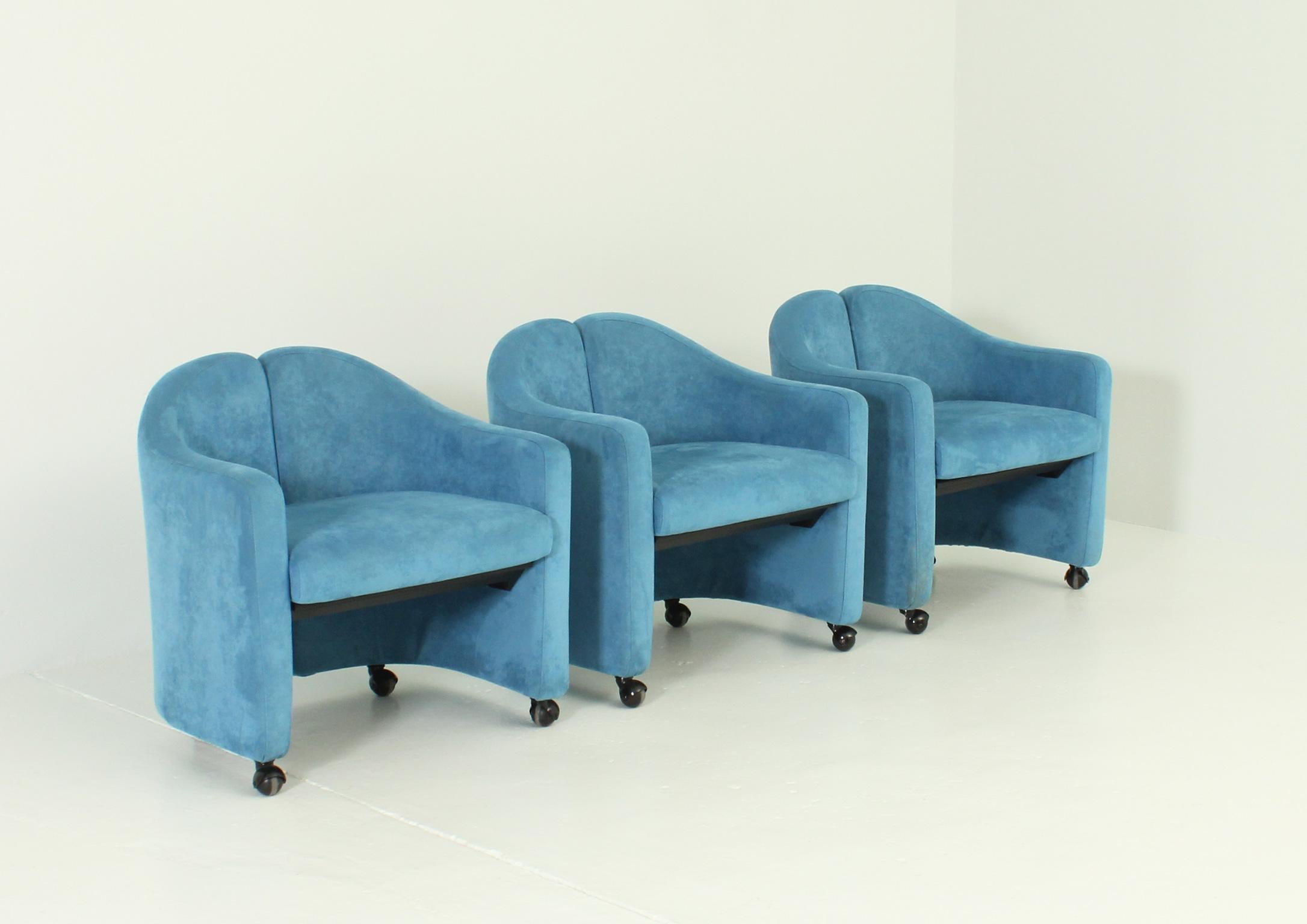 PS142 Armchair by Eugenio Gerli in Blue Nubuck Leather 1