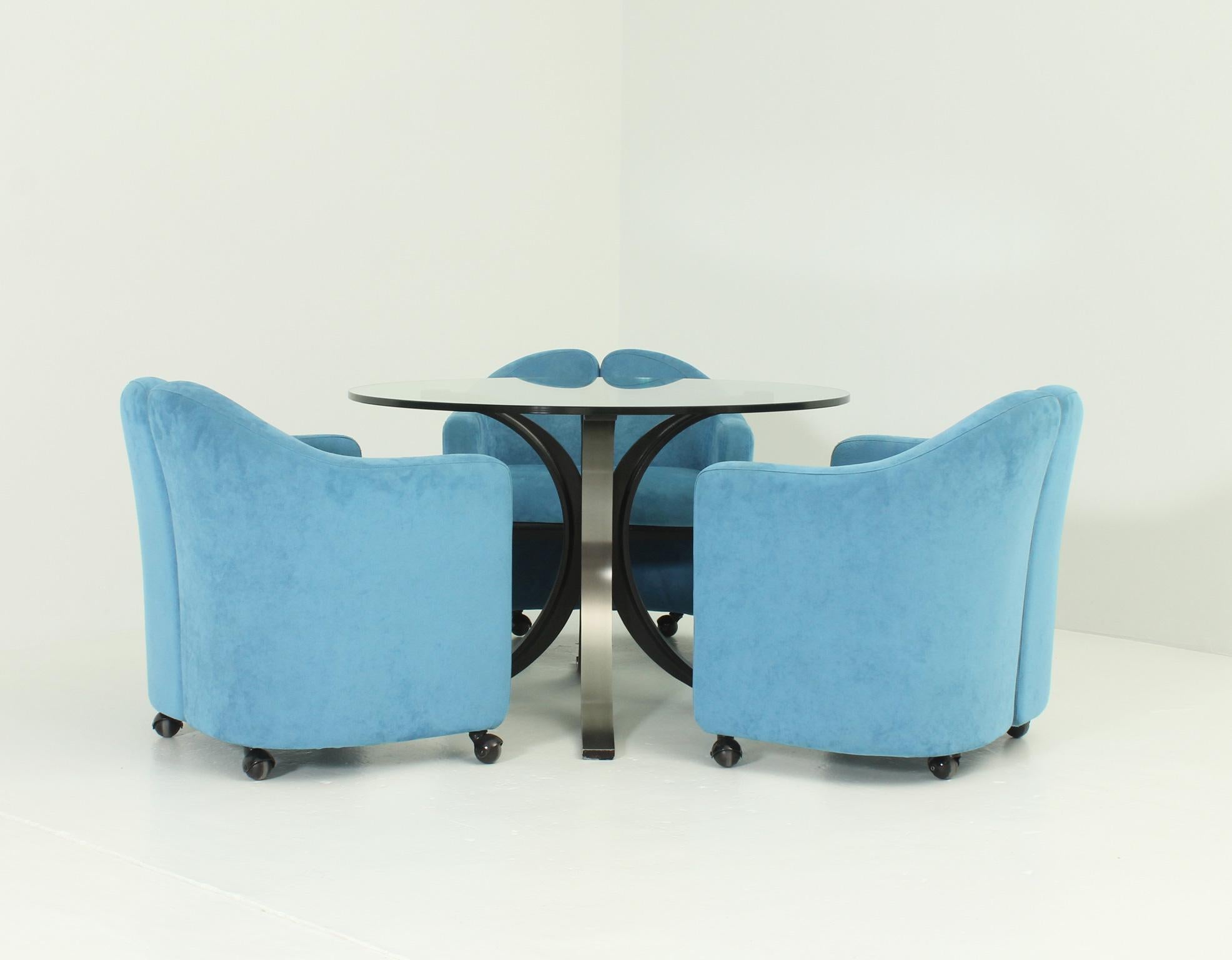 PS142 Armchair by Eugenio Gerli in Blue Nubuck Leather 2