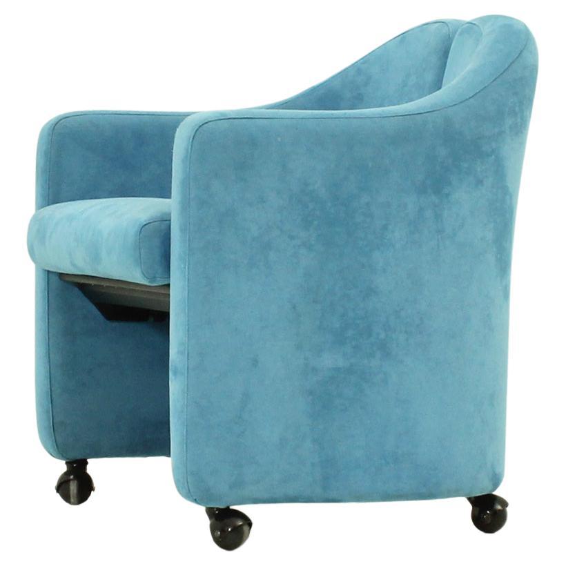 PS142 Armchair by Eugenio Gerli in Blue Nubuck Leather