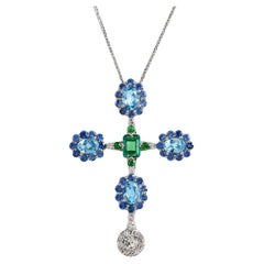 Psalm 23 Custom Cross 18k Sapphires, Tsavorites, Diamonds Emerald One Of A Kind