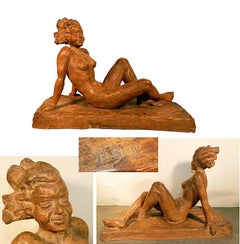 P.Serste, Large Art Cedo Terracotta Sculpture, Signed