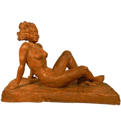 P.Serste, Large Art Cedo Terracotta Sculpture, Signed