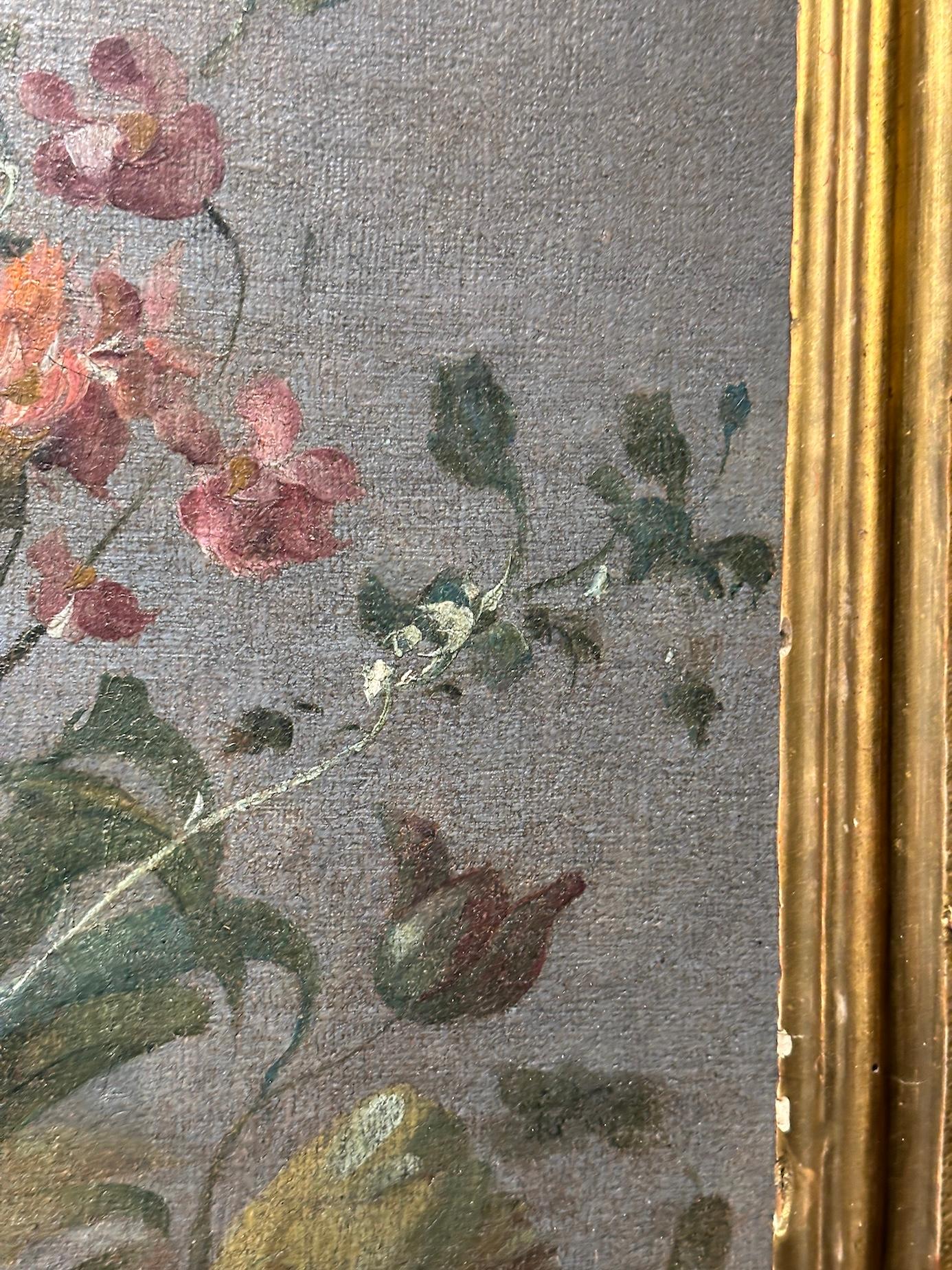 Natura morta di fiori veneziana del XVIII secolo, vaso classico su un ripiano di marmo in vendita 7