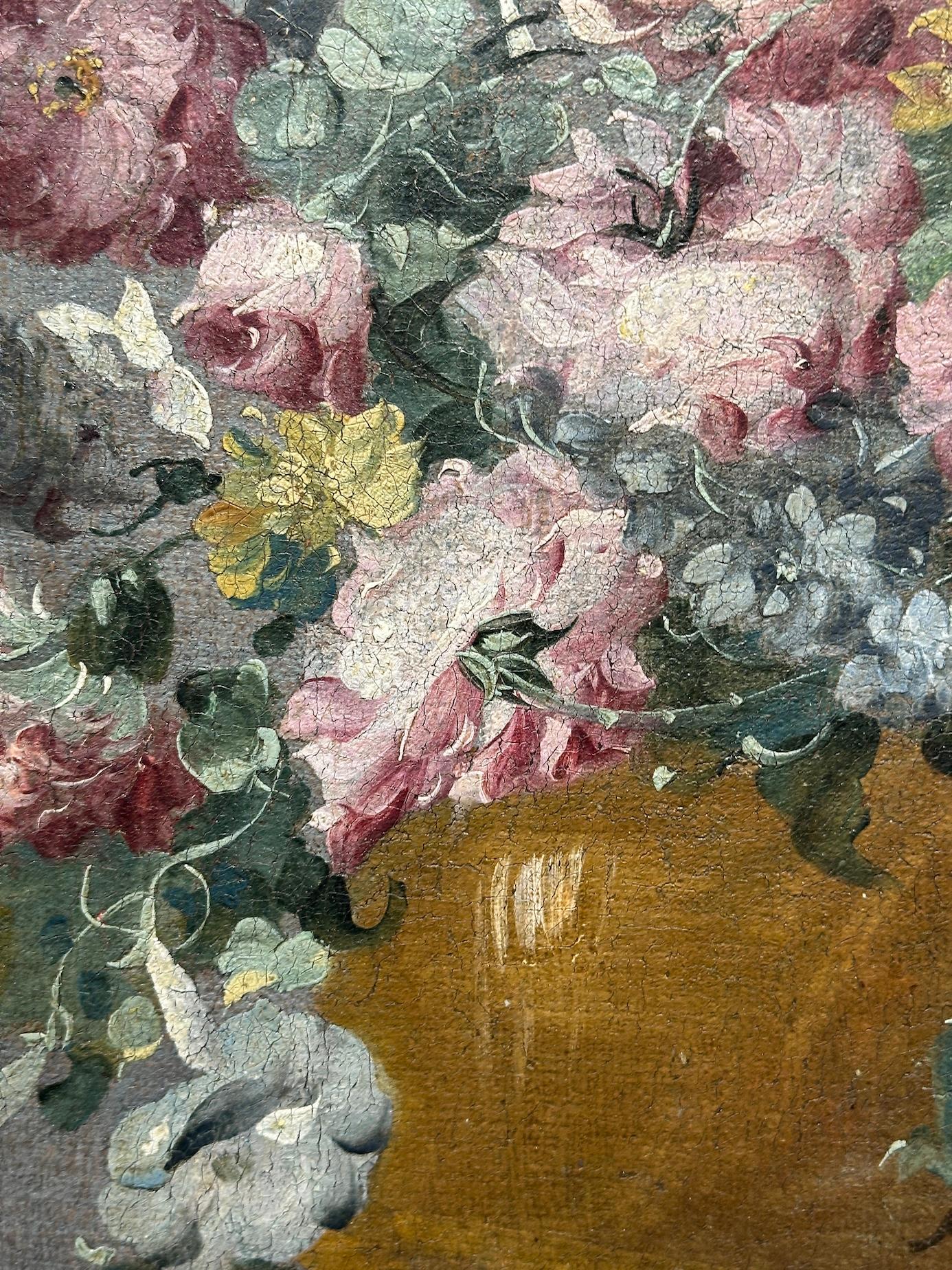 Natura morta di fiori veneziana del XVIII secolo, vaso classico su un ripiano di marmo in vendita 8