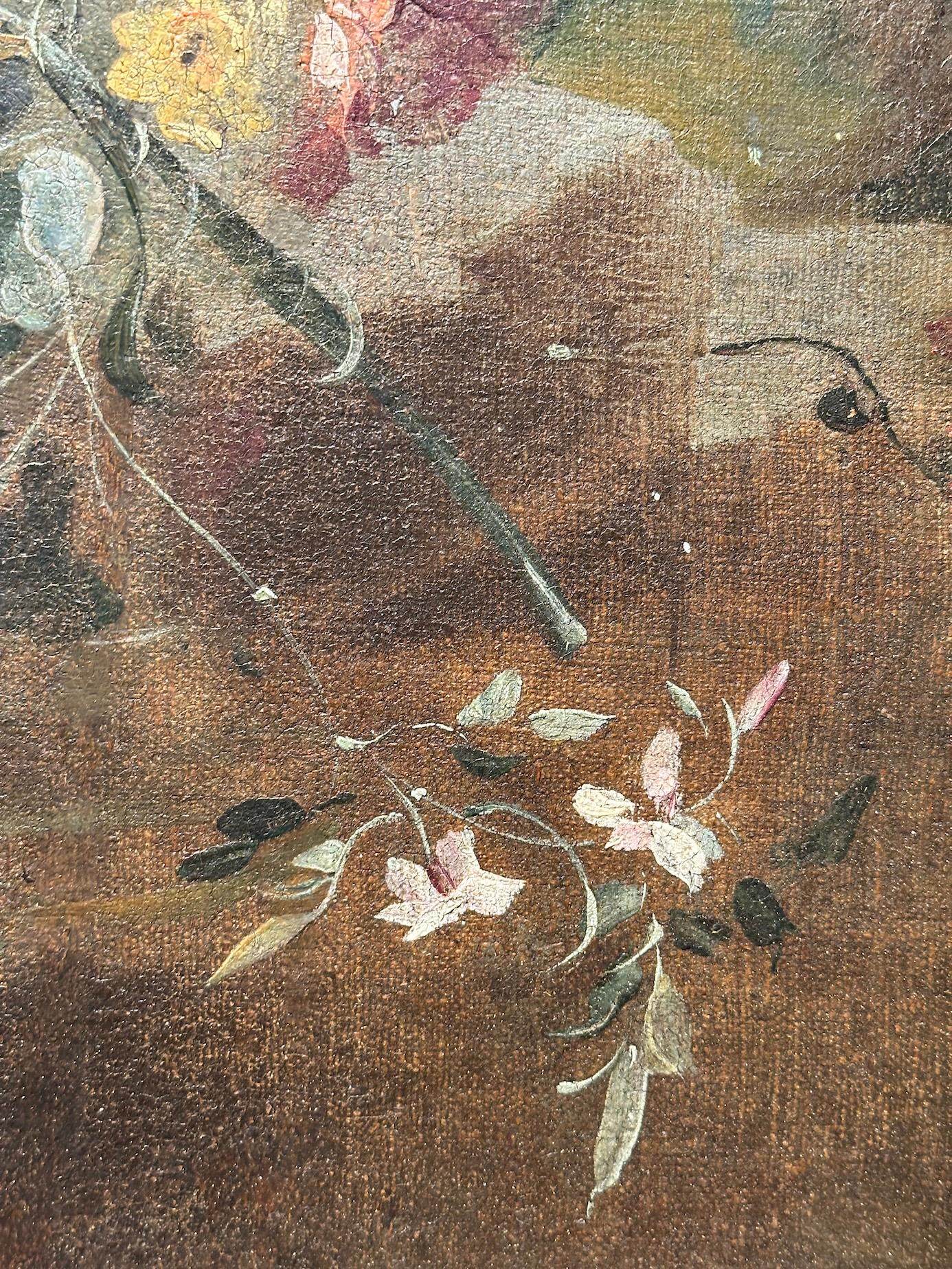 Natura morta di fiori veneziana del XVIII secolo, vaso classico su un ripiano di marmo in vendita 5