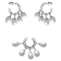 Pshell Ear Set in Rhodium Plated 925 Sterling Silver & Freshwater Pearls by O Sh
