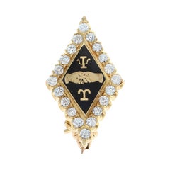 Épingle ancienne Psi Upsilon, en or 14 carats et diamants, Fraternity Dartmouth 1898