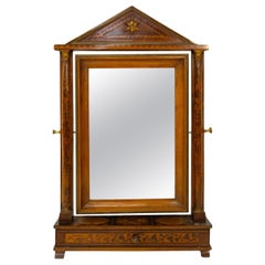 Psiche da tavolo in noce e intarsi in legni diversi, prima metà del XIX secolo