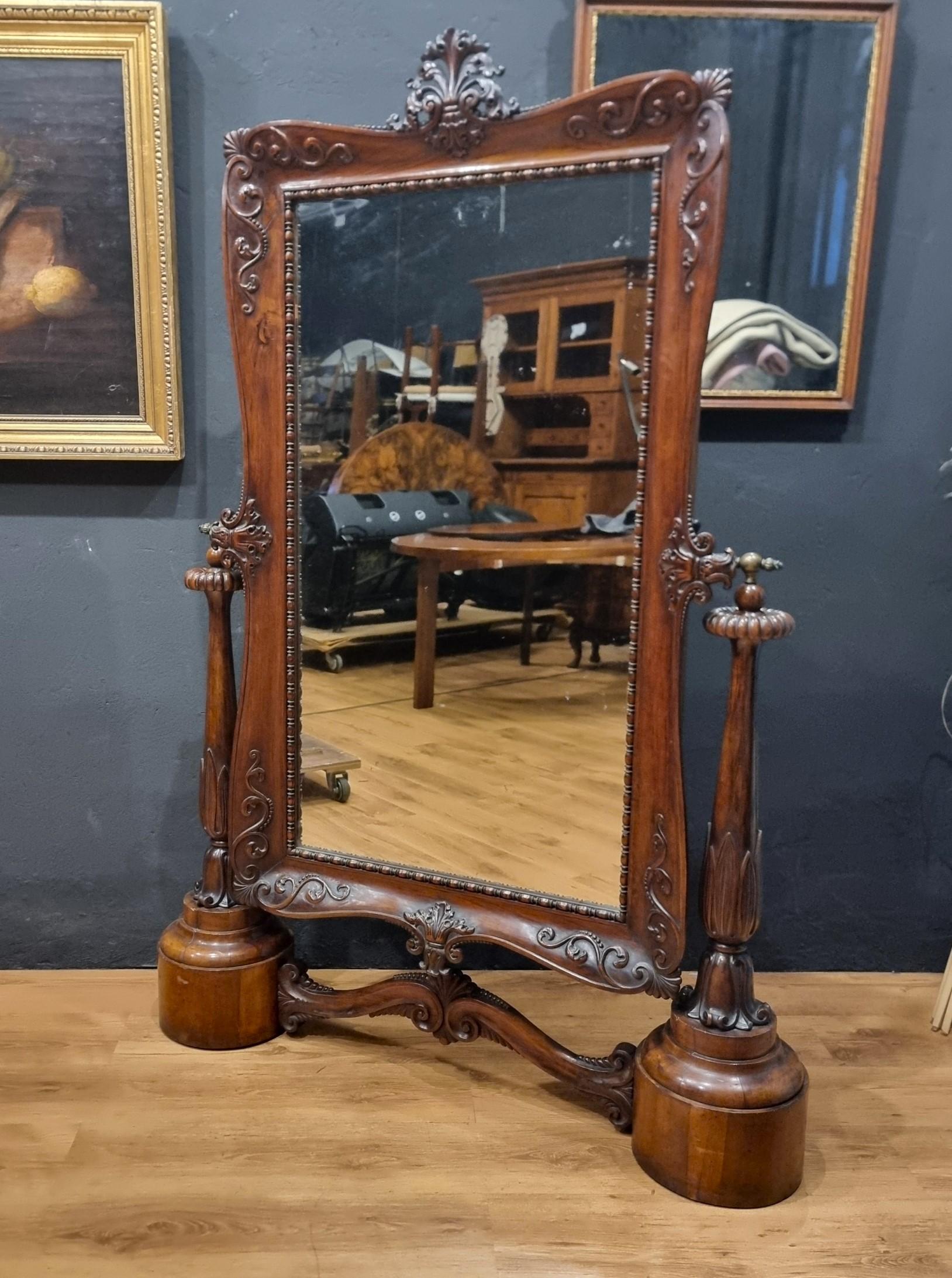 Psyche 1850s walnut mirror cabinet with original mirror For Sale 1