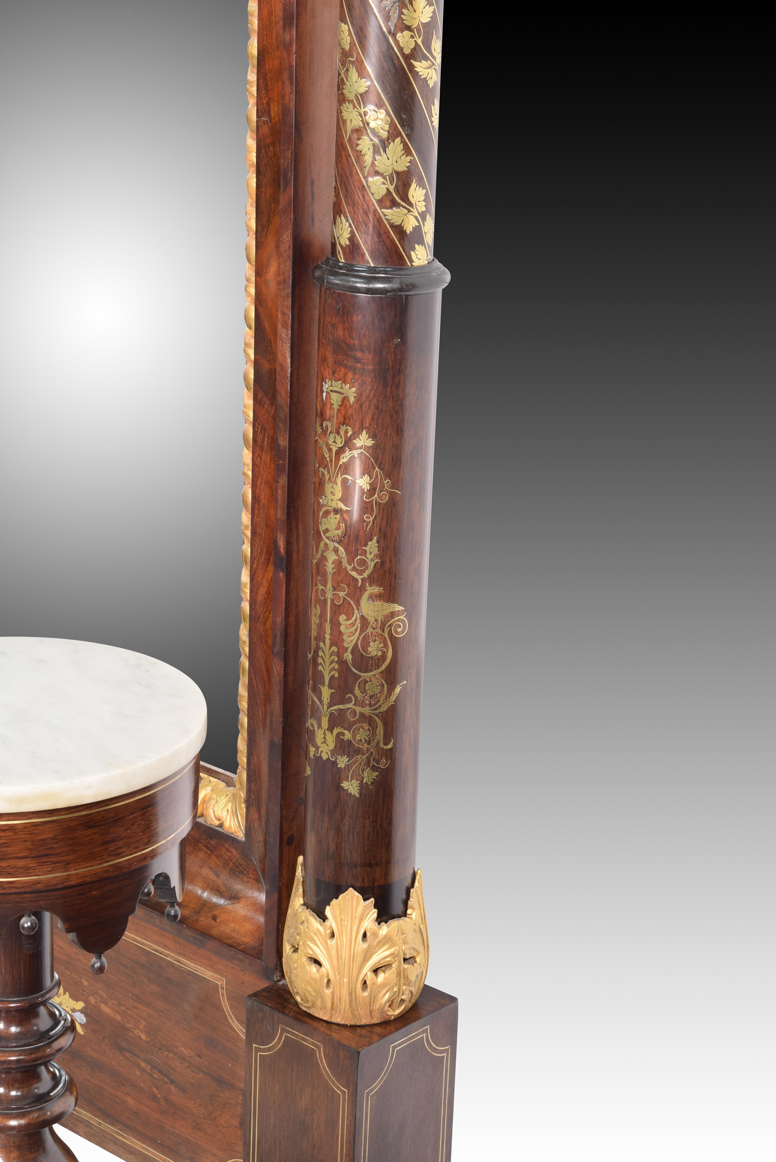 Psiqué Dressing Mirror, Mahogany, Bronze, Marble, 19th Century For Sale 8