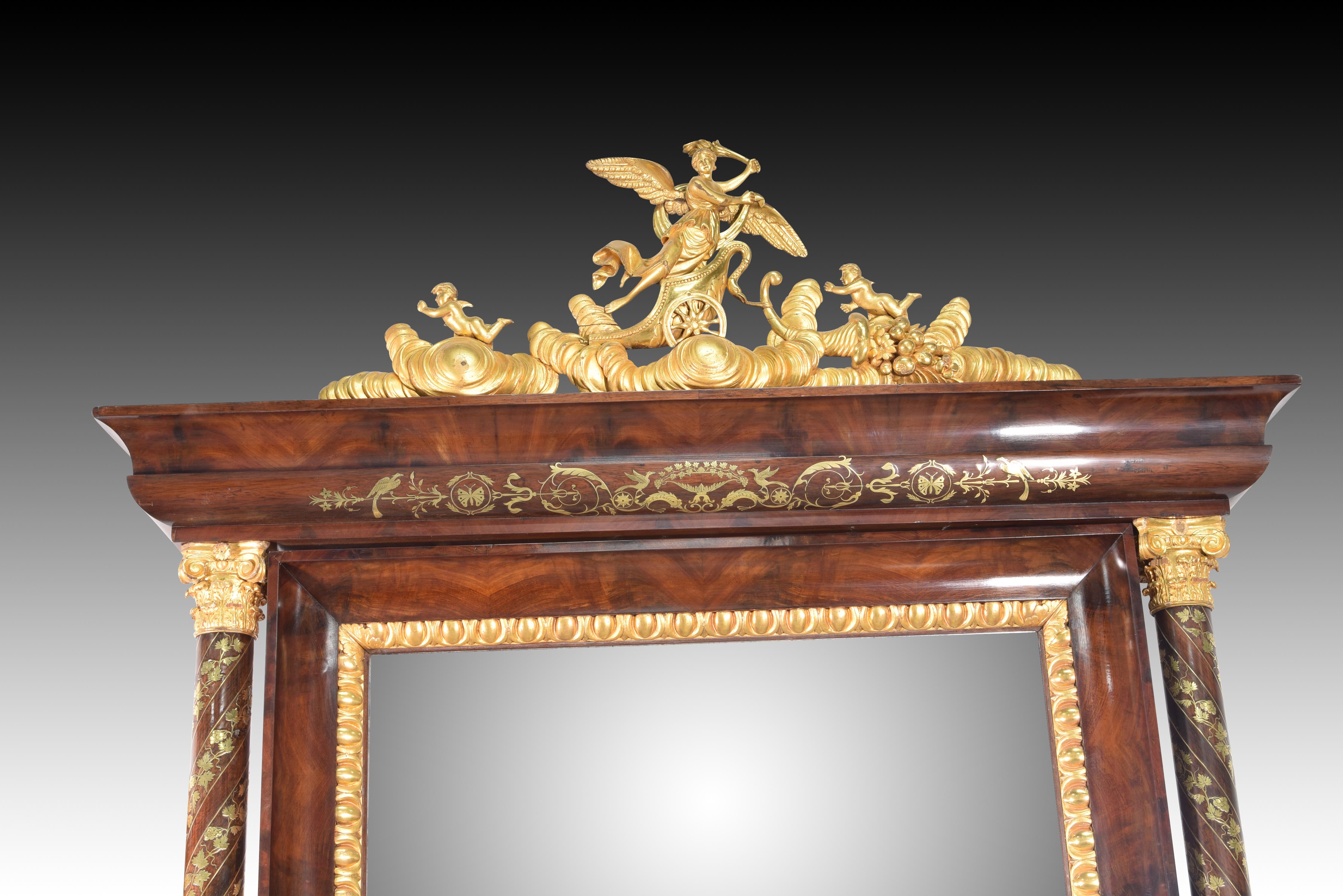 Psiqué Dressing Mirror, Mahogany, Bronze, Marble, 19th Century In Good Condition For Sale In Madrid, ES