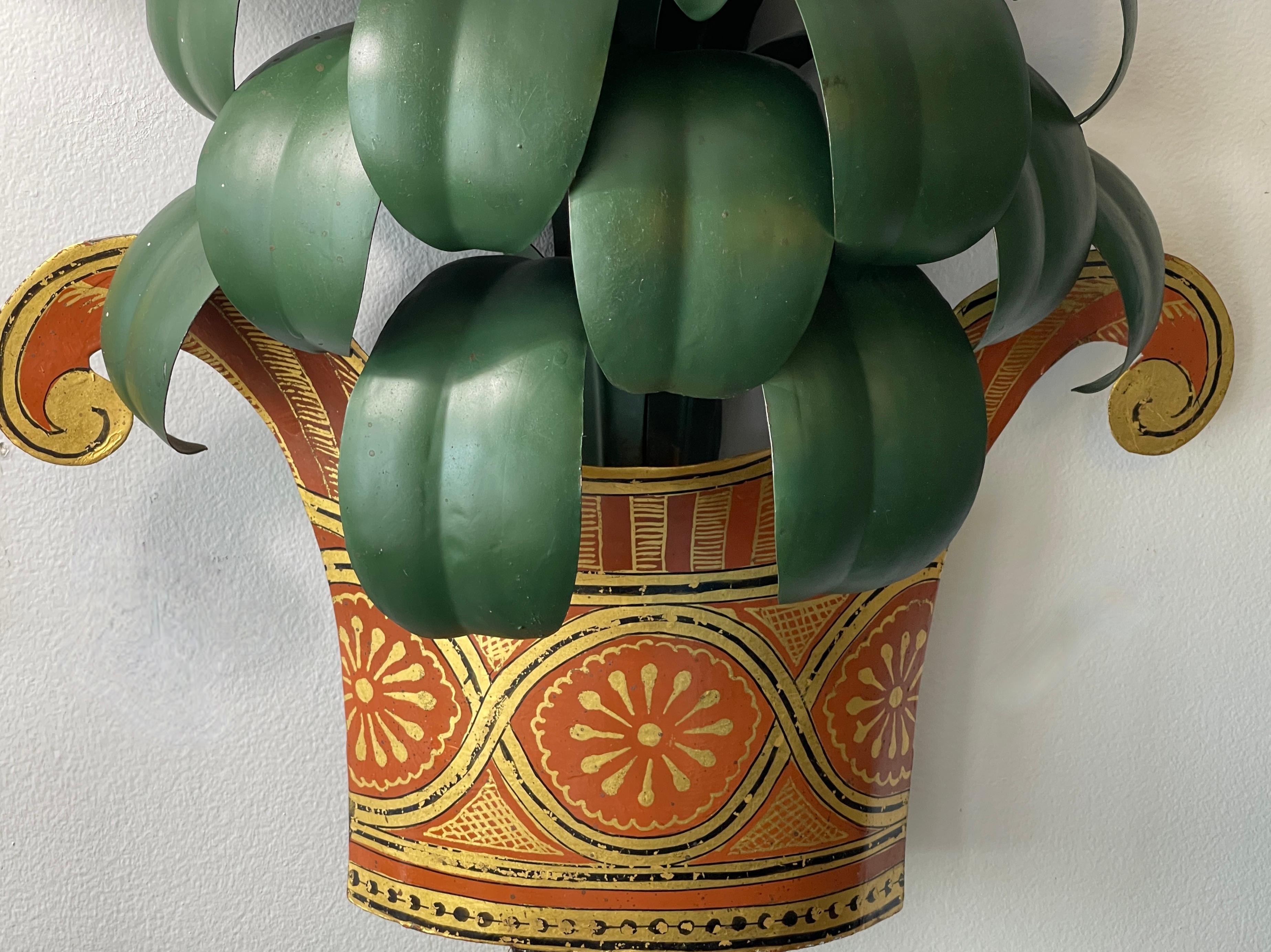 Pair of French Maison Jansen Pineapple Tole Wall Sconces, 1950s 5