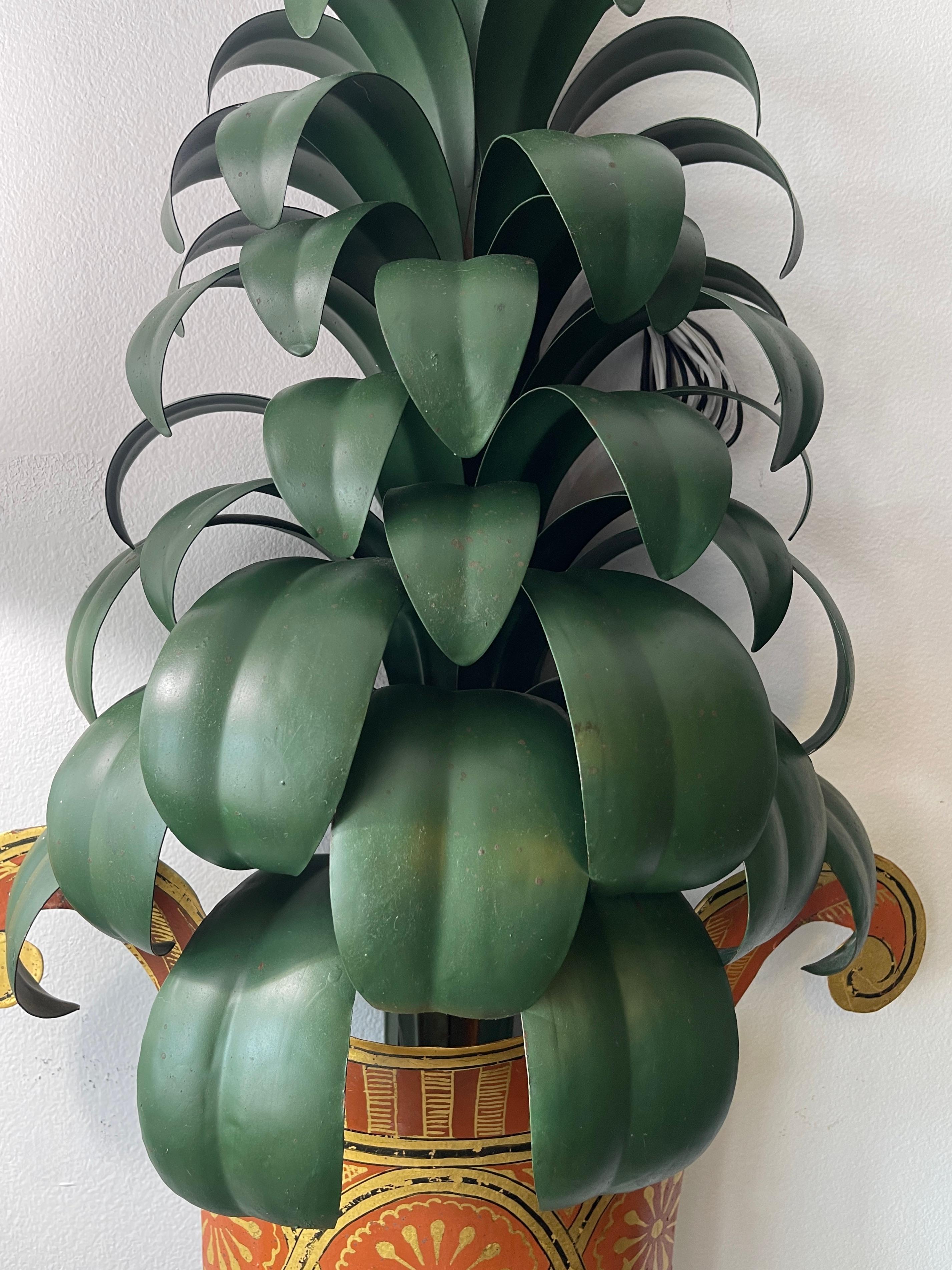 Pair of French Maison Jansen Pineapple Tole Wall Sconces, 1950s 6