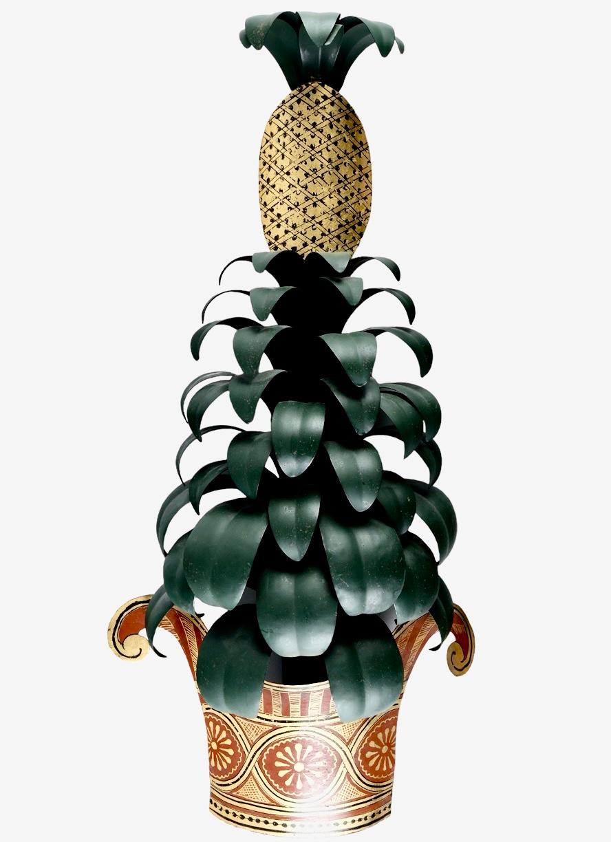 Hollywood Regency Pair of French Maison Jansen Pineapple Tole Wall Sconces, 1950s