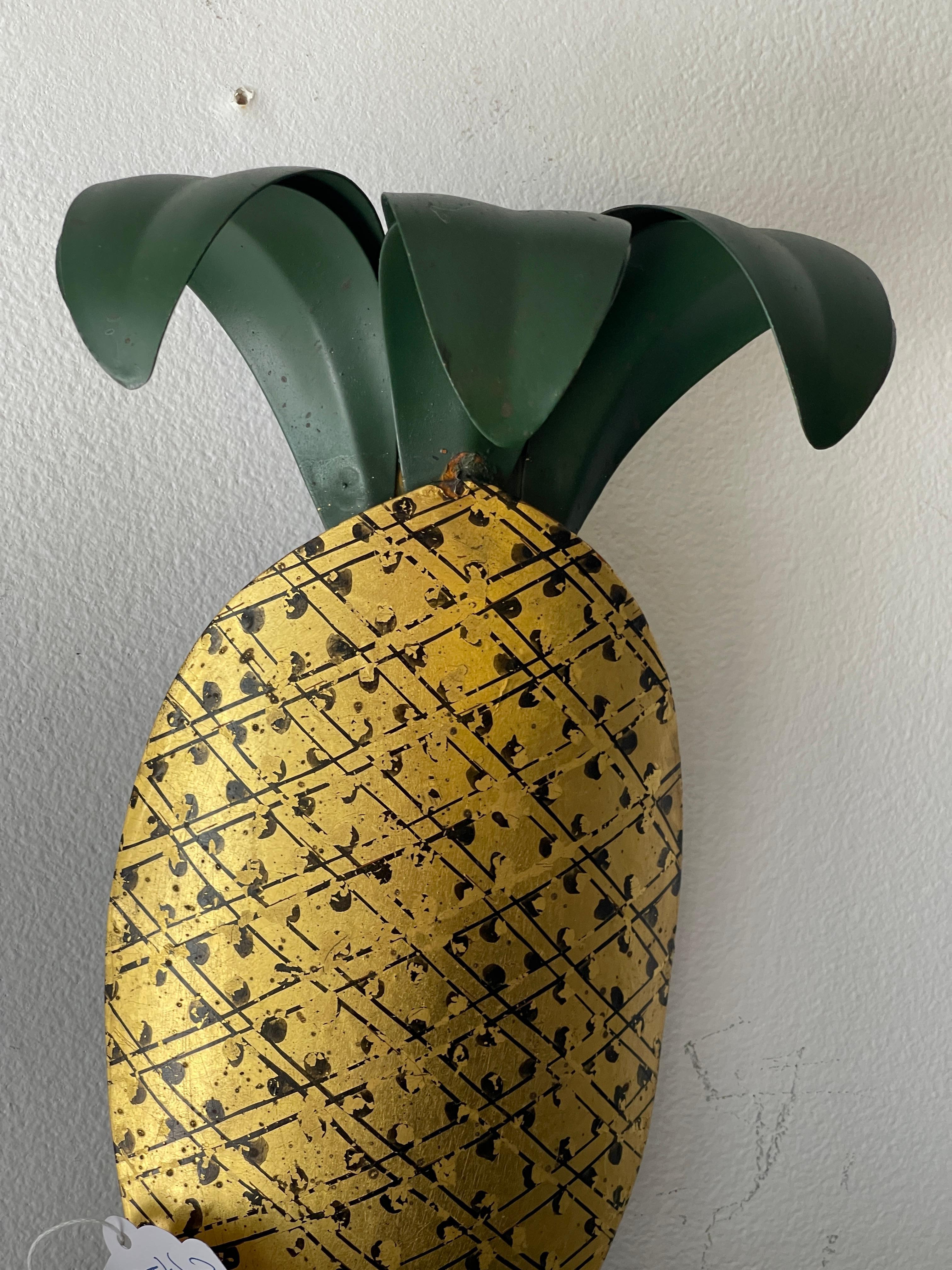 Hand-Crafted Pair of French Maison Jansen Pineapple Tole Wall Sconces, 1950s