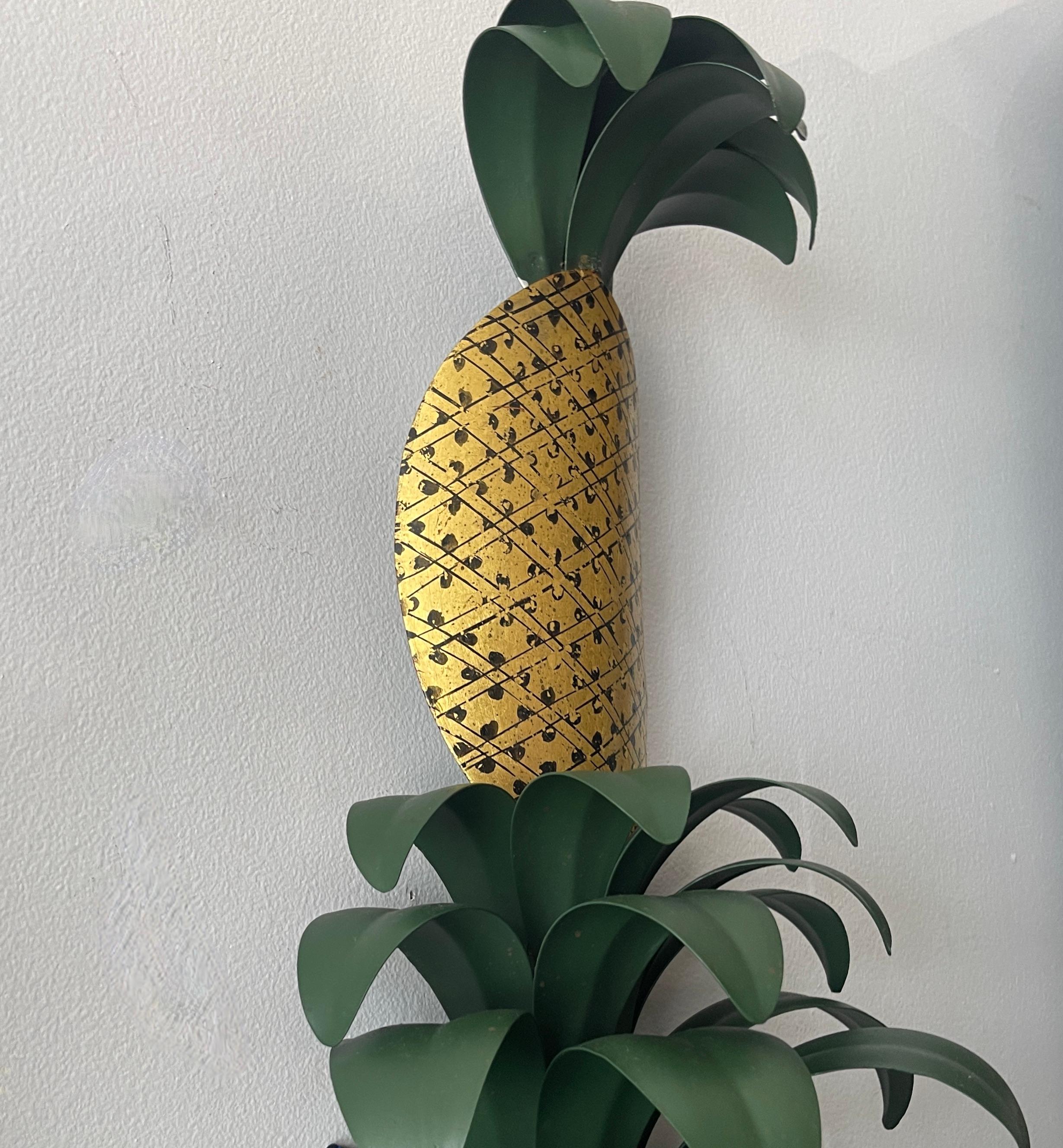 Metal Pair of French Maison Jansen Pineapple Tole Wall Sconces, 1950s