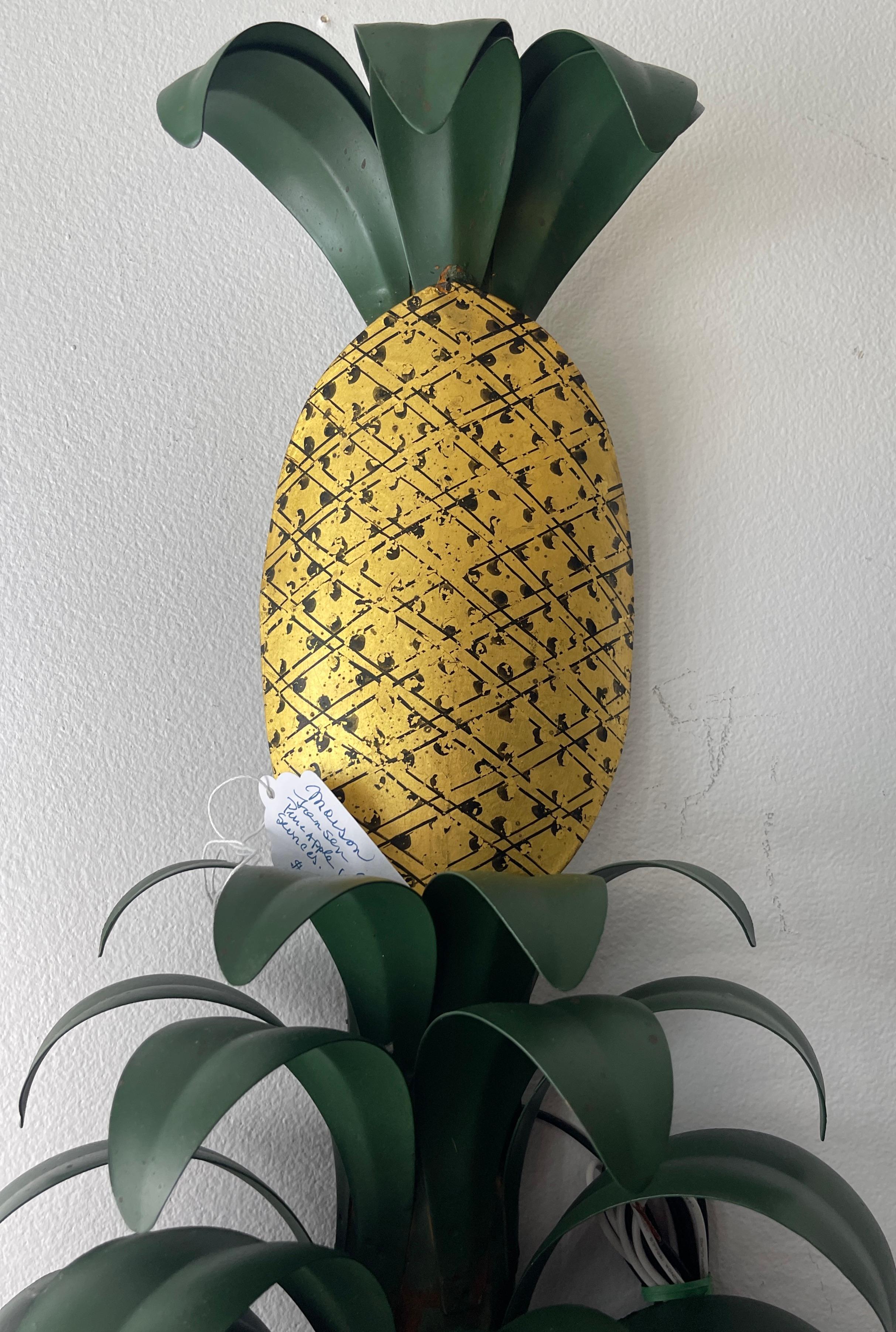 Pair of French Maison Jansen Pineapple Tole Wall Sconces, 1950s 1