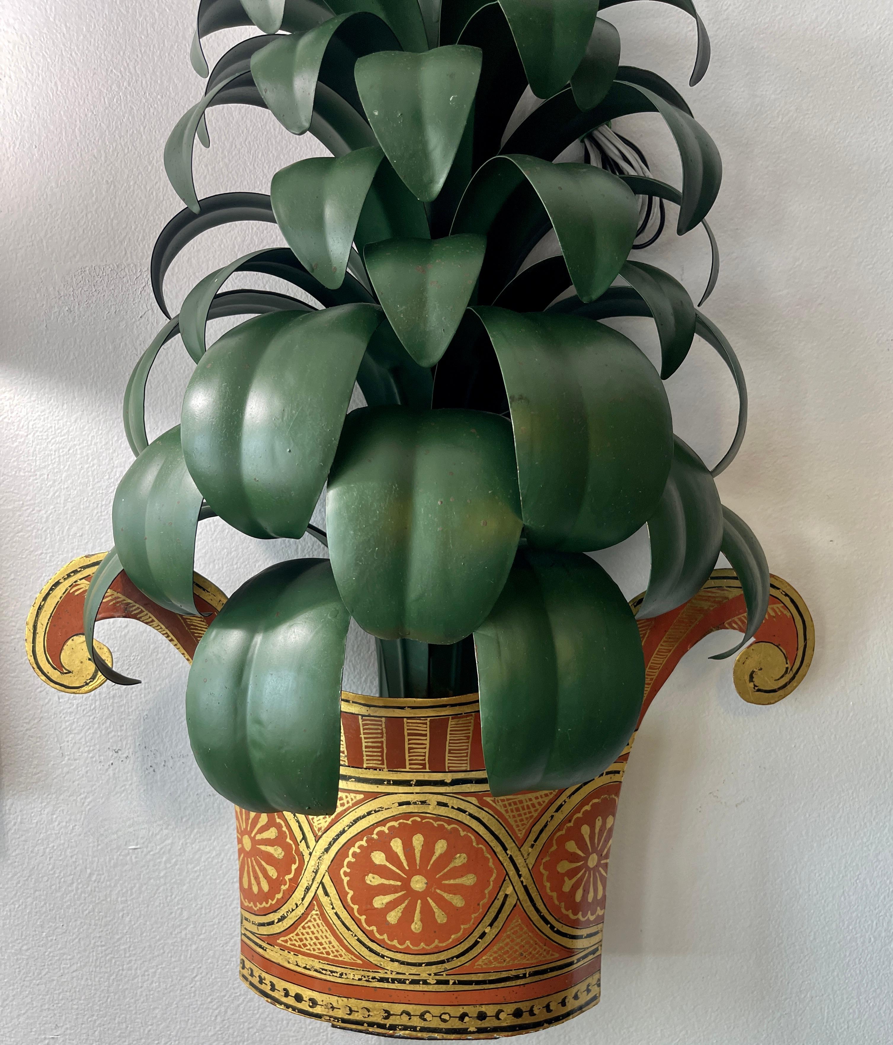 Pair of French Maison Jansen Pineapple Tole Wall Sconces, 1950s 2