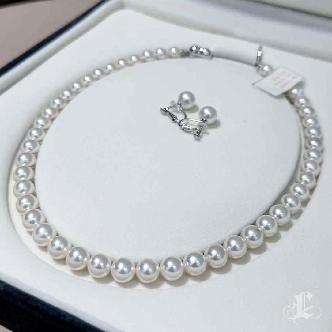 PSL Aurora Hanadama Certified  Akoya Pearl Necklace & Clip-On Earrings Set en venta 1