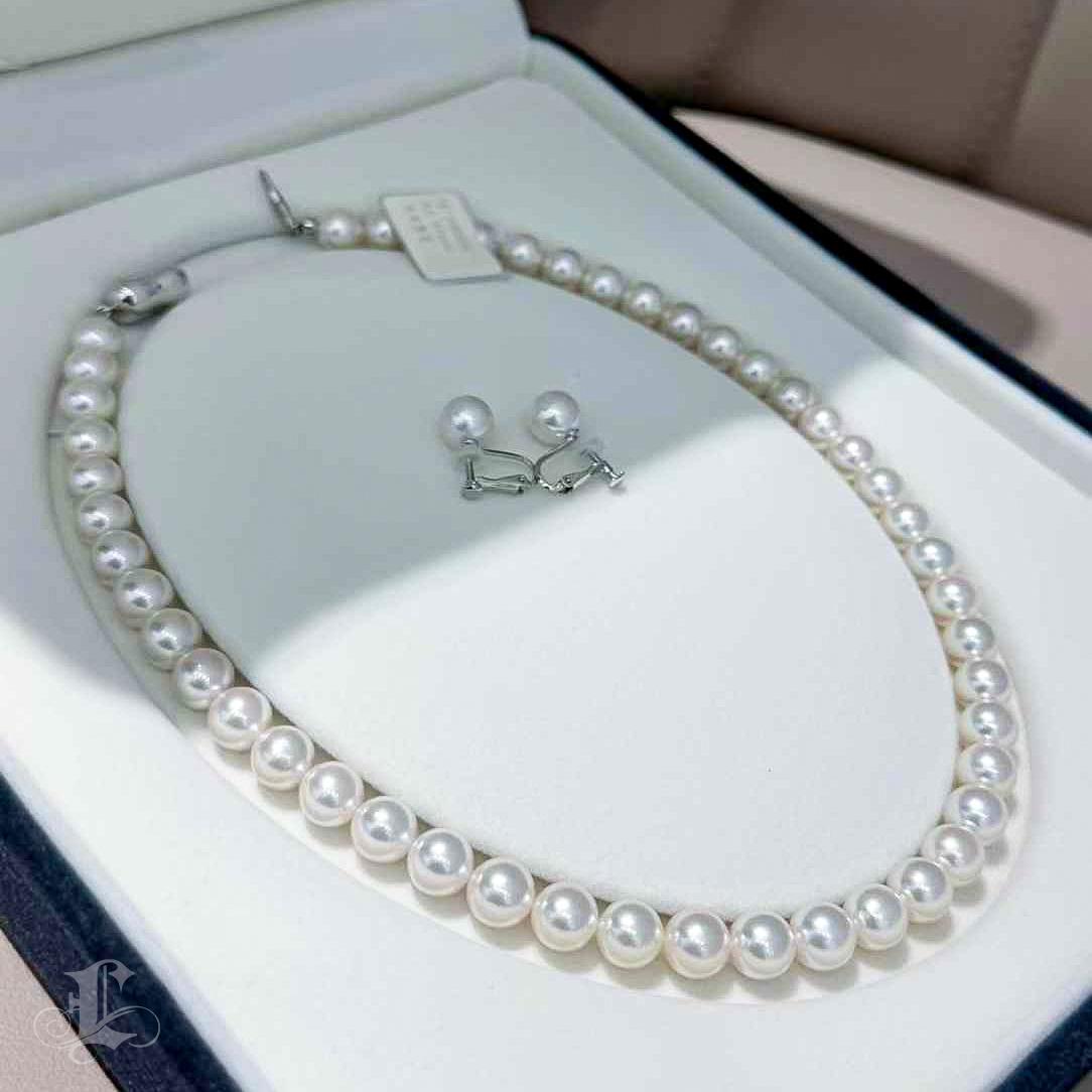 PSL Aurora Hanadama Certified  Akoya Pearl Necklace & Clip-On Earrings Set en venta 3