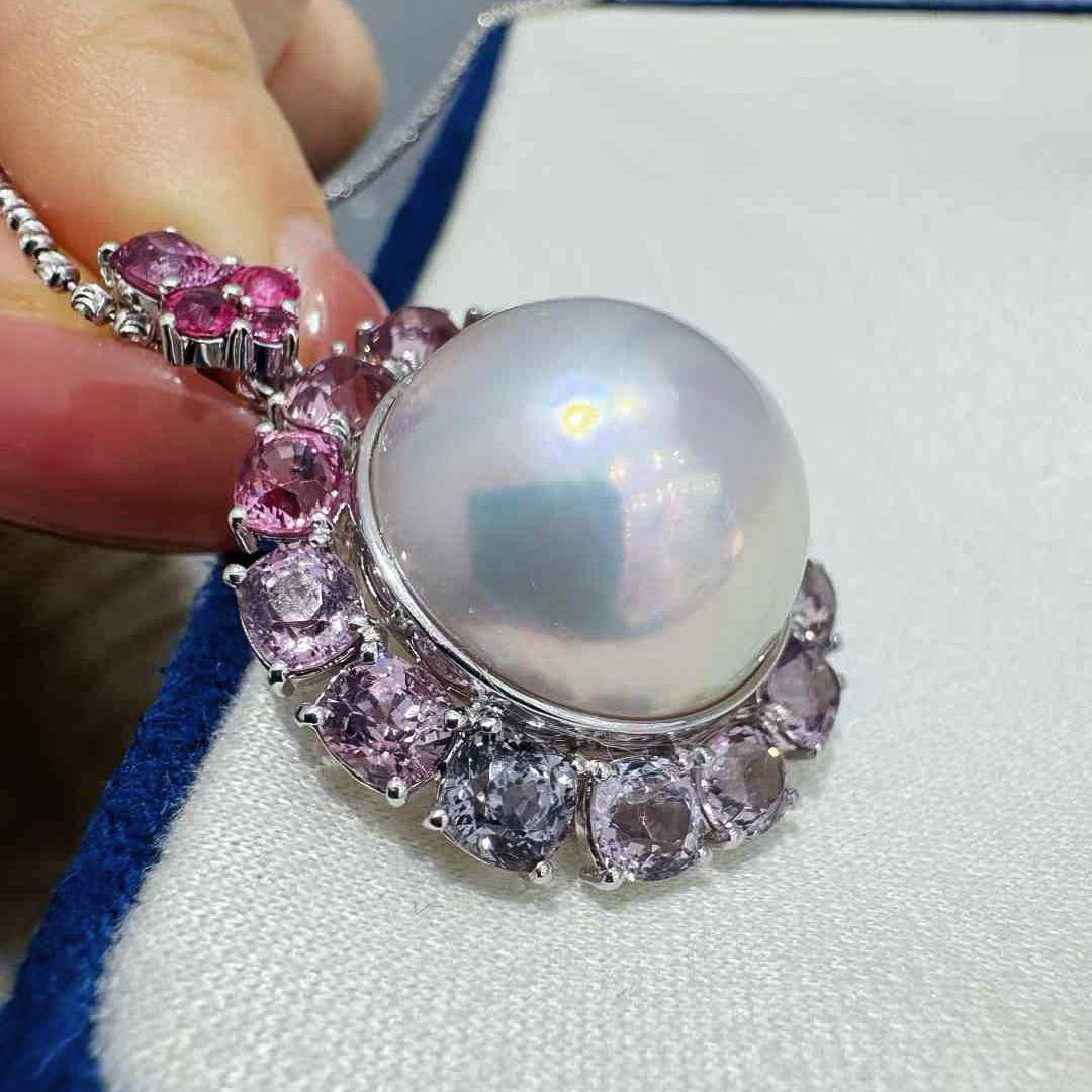 【Corona Radiance】PSL Certificado Aurora 18mm Mabe Pearl Burmese Spinel Pendant en venta 6
