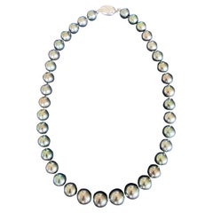 Collier de perles de Tahiti certifié 37 PCS de couleur verte 10-12,9MM
