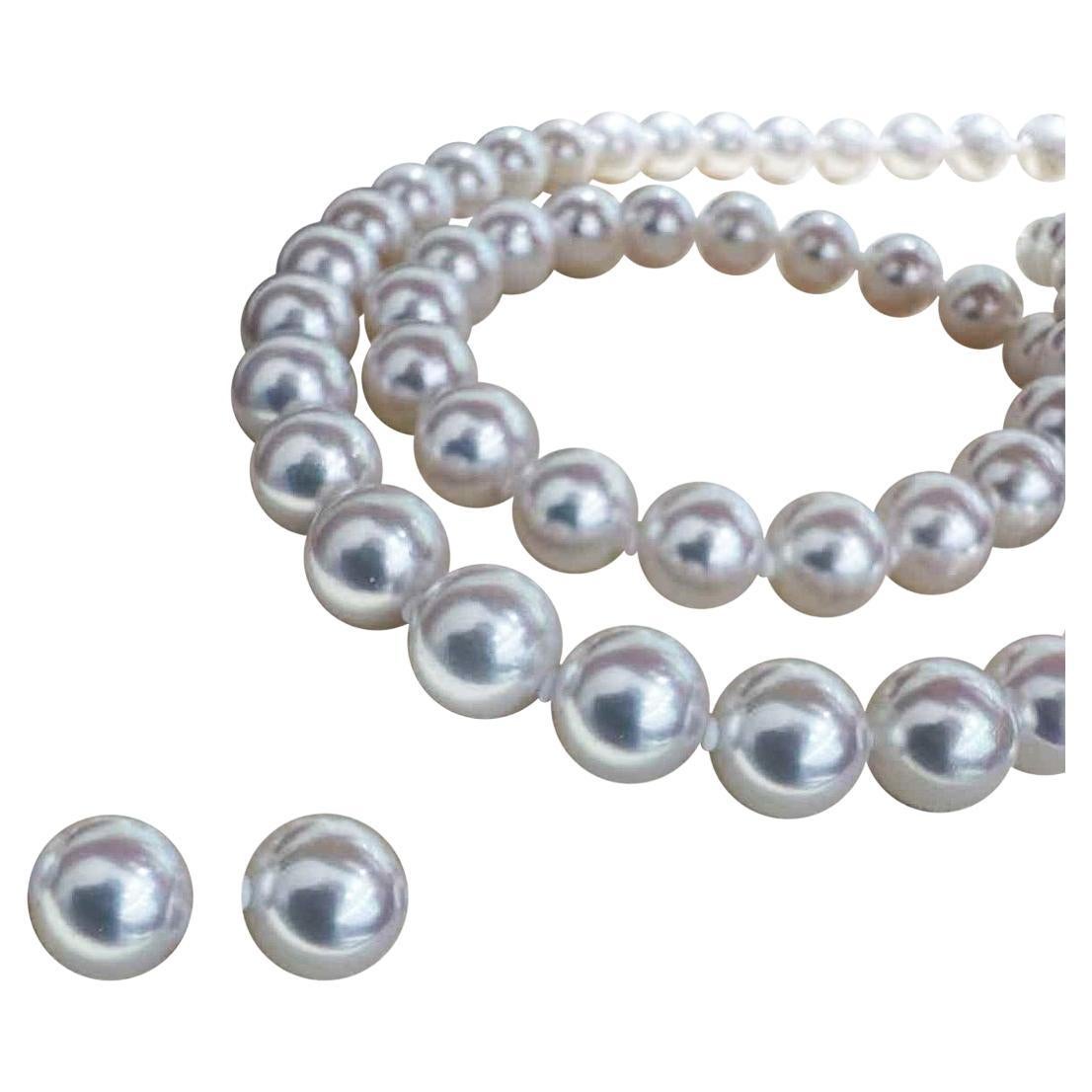 PSL Certified Aurora Hanadama Akoya Pearl Necklace & Stud Earrings Set
