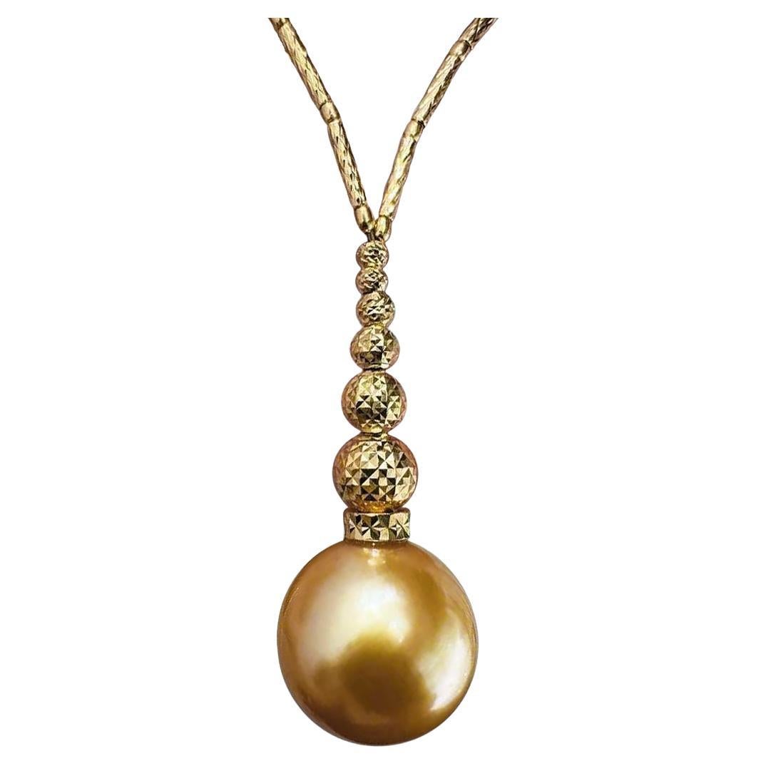【Crown Radiance】PSL Certified Golden Chain South Sea Pearl & Engraved Y Necklace