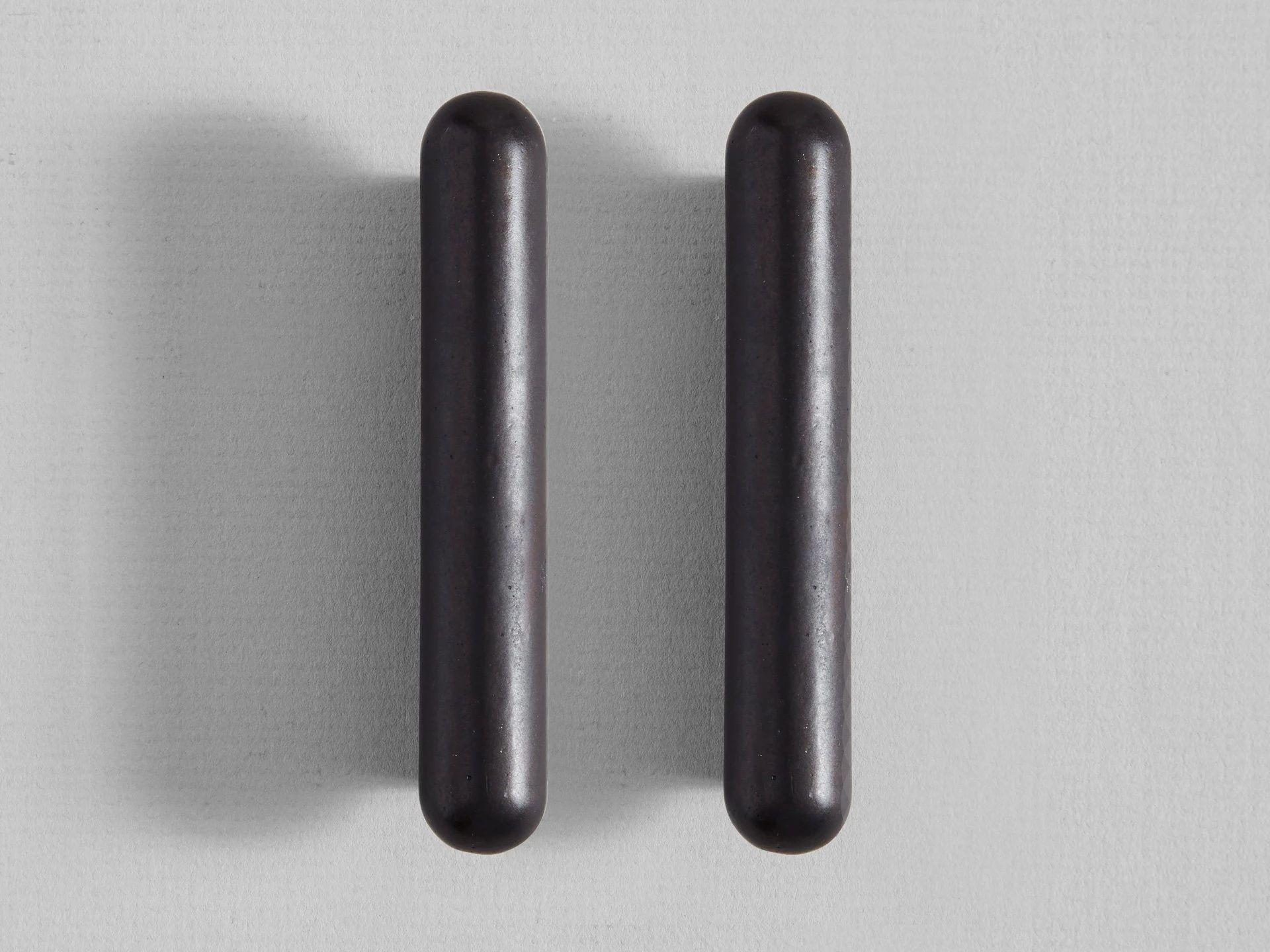 Set of 2 Polished Blackened Bronze PSL Handles by Henry Wilson
Dimensions: W 2 x D 3 x H 9 cm 
Materials: Bronze, polished, heat treated
Also available in XL dimensions 20.5 x 2.6 x 1.6 cm

This versatile handle can be used for cabinetry, sliding