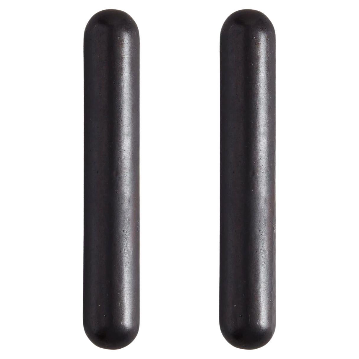 Set of 2 Polished Blackened Bronze PSL Handles by Henry Wilson For Sale