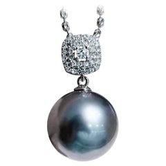 PSL Ocean Blue Certificate 13.6mm Tahitian Pearl Pendant with 18K Gold Diamond