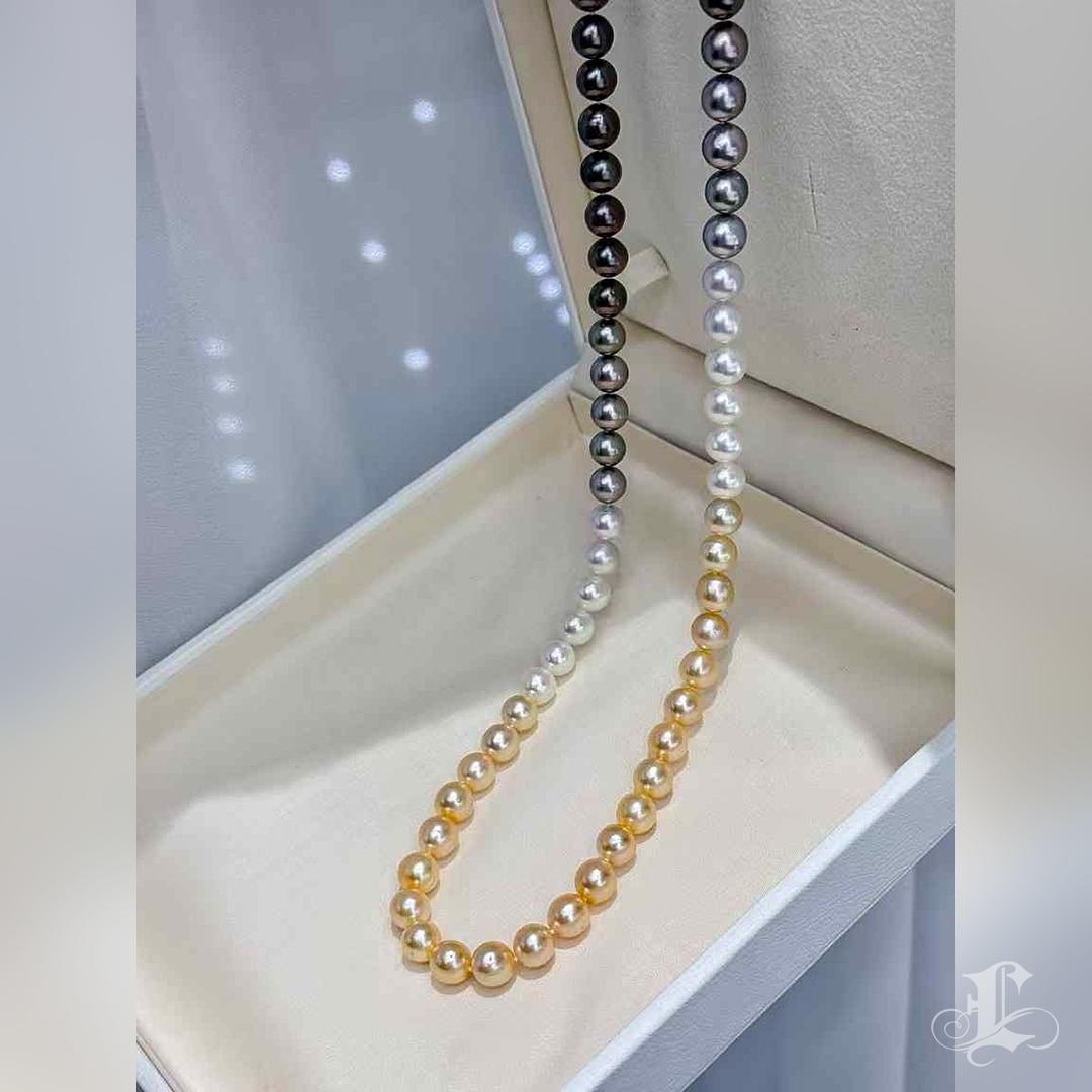 SHIKISAI Ombre South Sea, Tahitian & Akoya Pearl Necklace - 65cm with Invisible 2