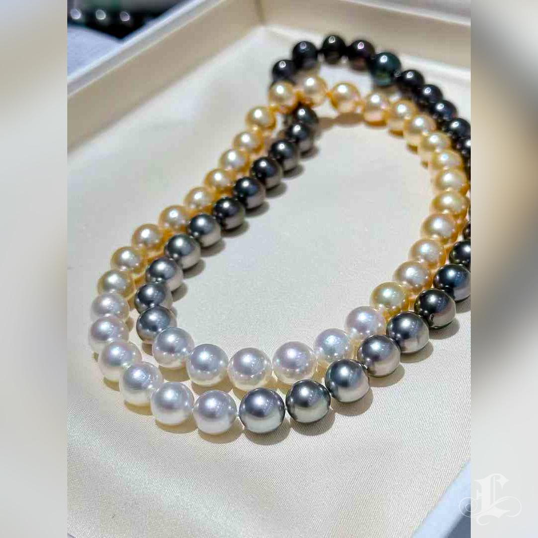 SHIKISAI Ombre South Sea, Tahitian & Akoya Pearl Necklace - 65cm with Invisible 4