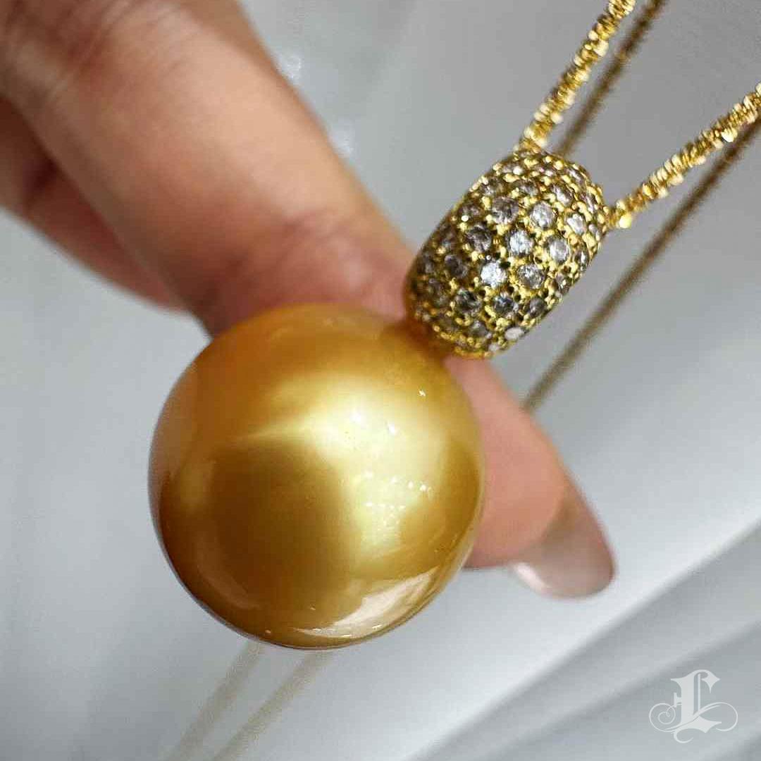 【Crown Radiance】PSL Tea Gold Certified Celestial Sol South Sea Pearl Pendant For Sale 2