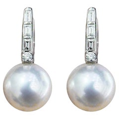 Boucles d'oreilles en perles des mers du Sud de 12 mm avec diamants en or 18 carats certifiés PSL VENUS