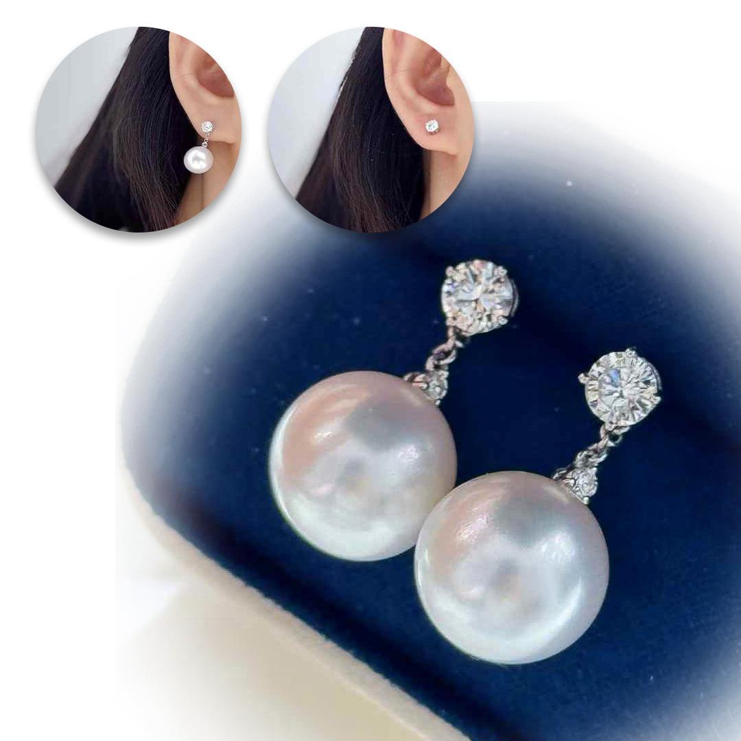 Uncut 【Crown Radianc】PSL Venus Certified Pearl & CGL Diamond Convertible Earrings For Sale