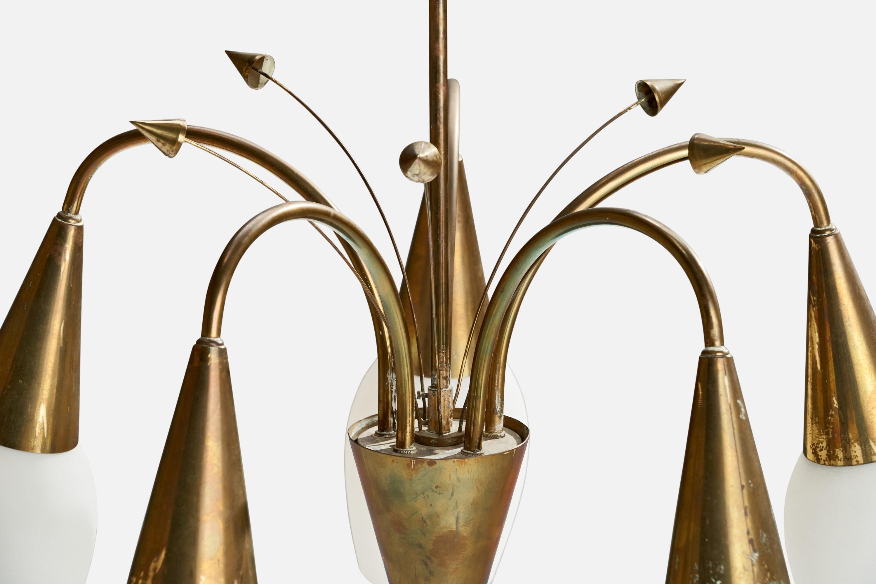 PSO, Chandelier, Brass, Glass, Finland, 1940s For Sale 1
