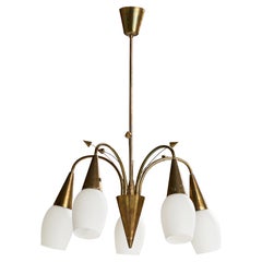 PSO, Chandelier, Brass, Glass, Finland, 1940s