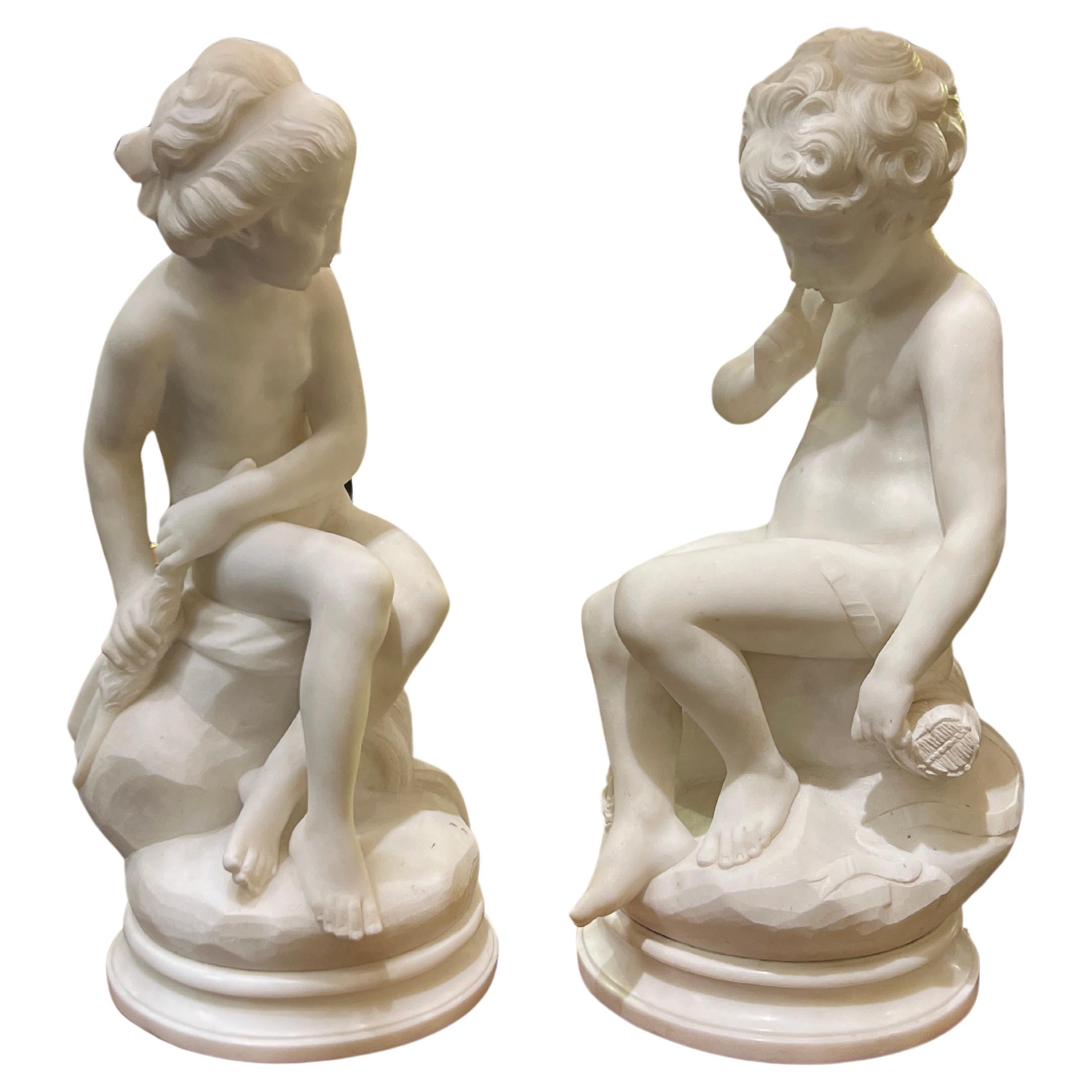 Estatuas de mármol de Psique y Cupido según Etienne-Maurice Falconet
