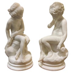 Psyche and Cupid Marble Statues After Etienne-Maurice Falconet