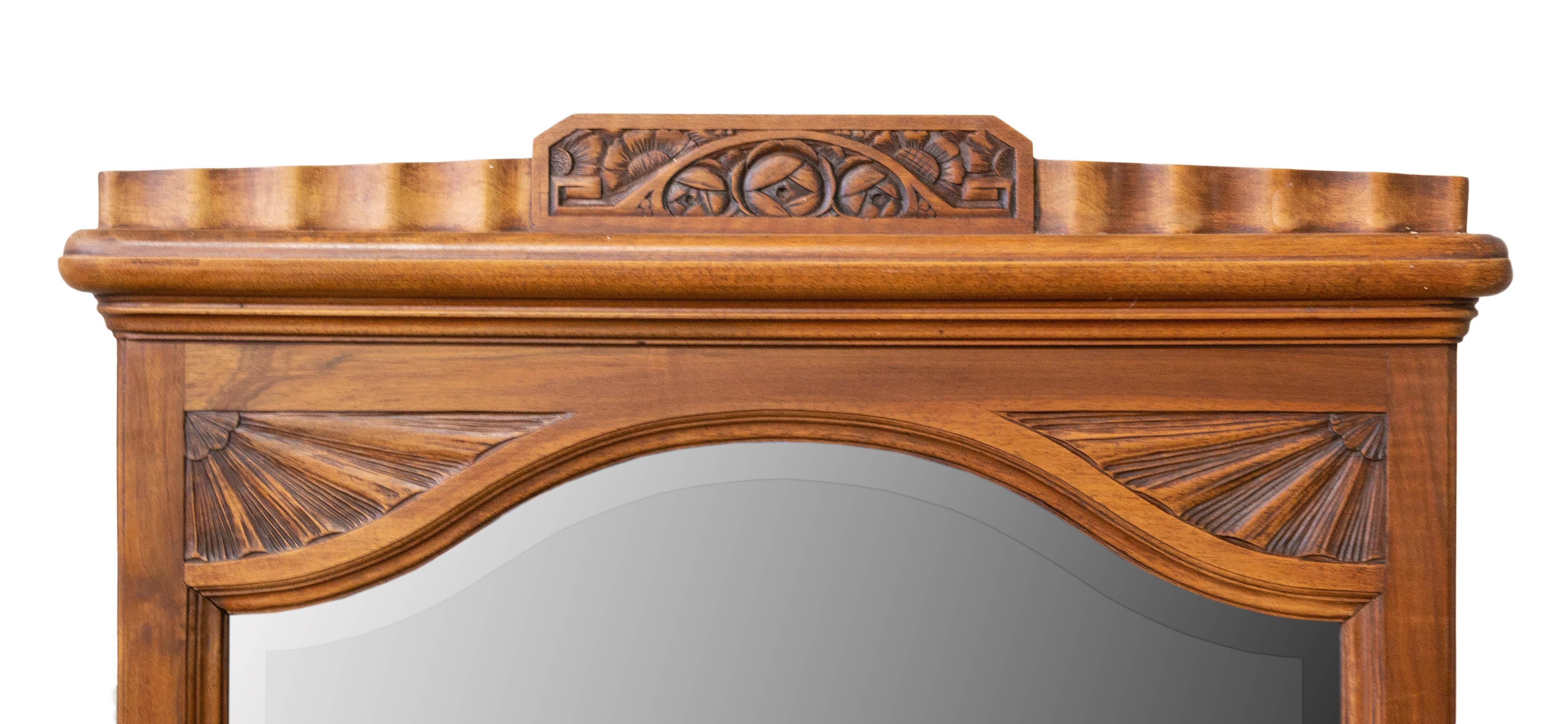 Beveled Psyche Full Length Mirror Dressing Table Drawers and Cabinet, French, circa 1930