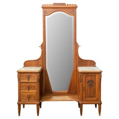 Psyche Full Length Mirror Dressing Table Drawers and Cabinet, French, circa 1930