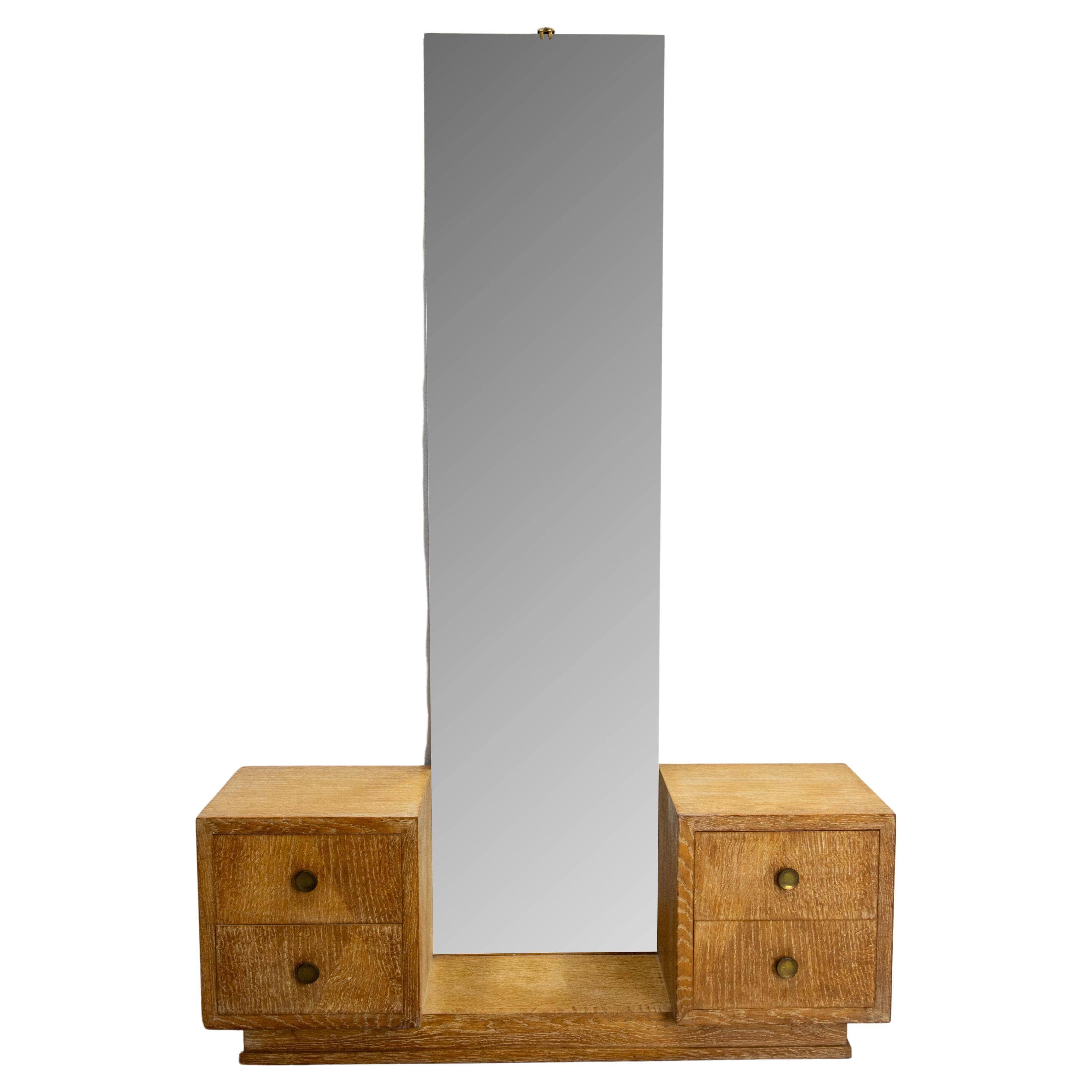 Psyche Full Length Mirror Dressing Table Vanity Cabinet, French, circa 1950