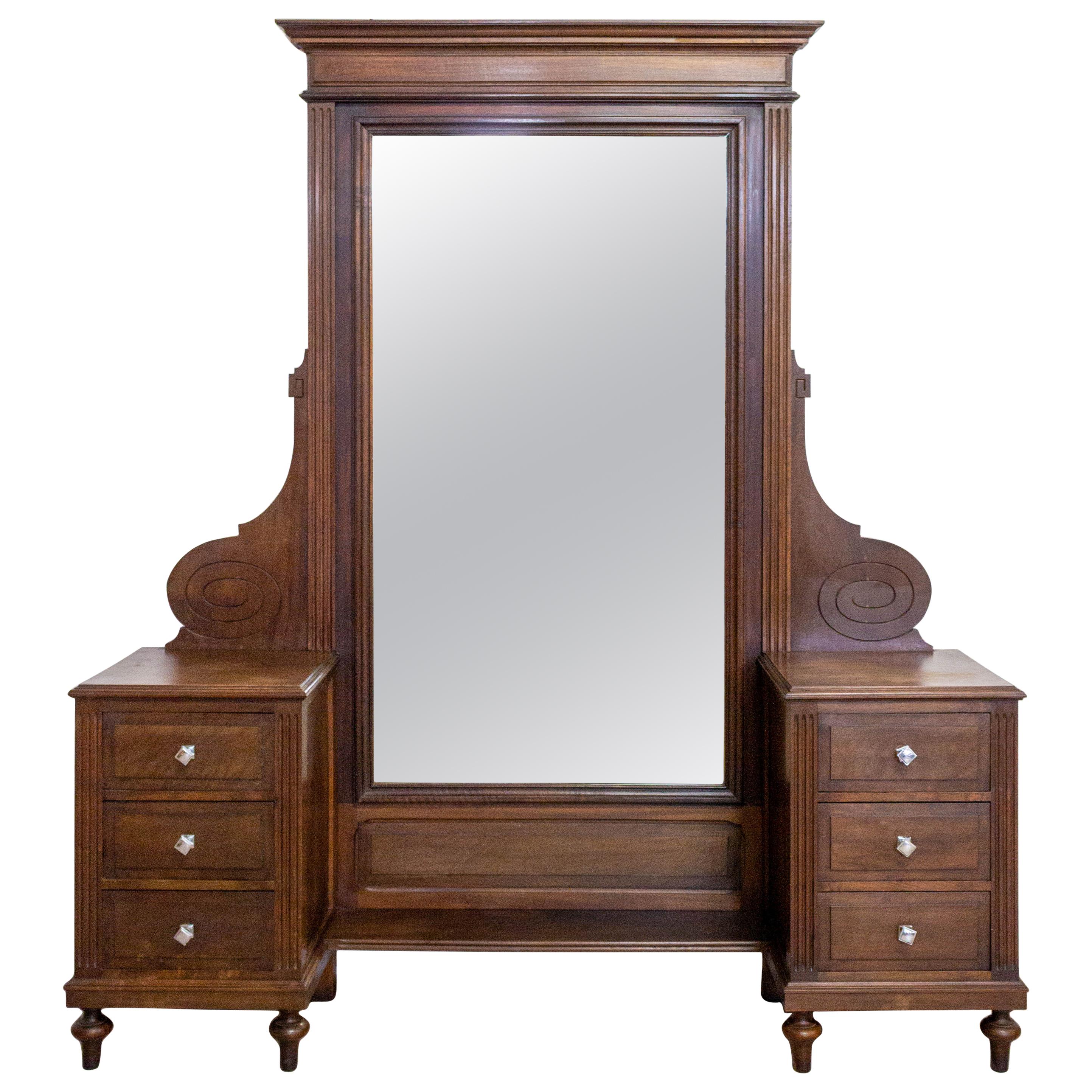 Psyche Full Length Mirror Dressing Table with Drawers, French, circa 1940