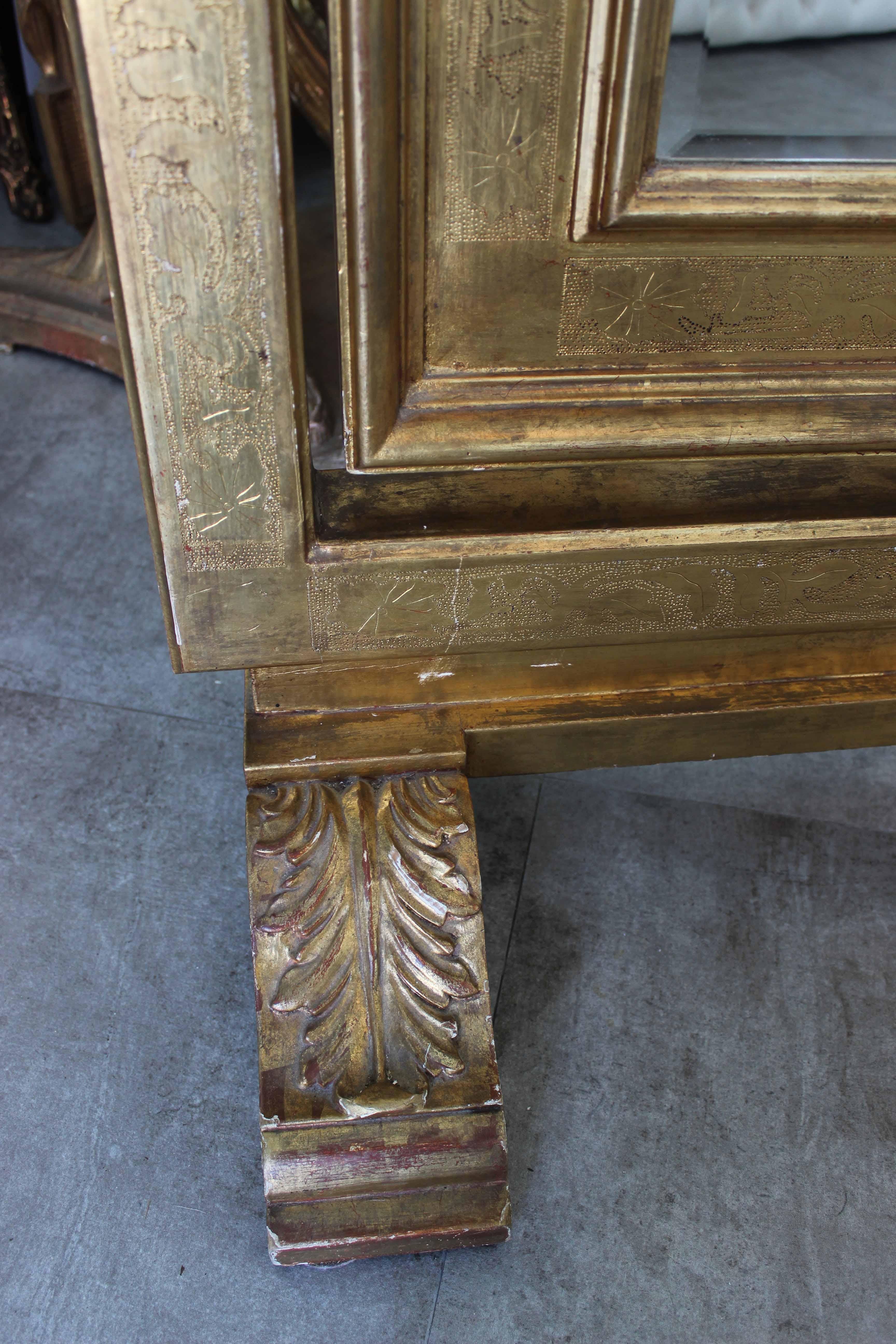 Mahogany Psyche Mirror, Italian Renaissance, Gilt Wood For Sale