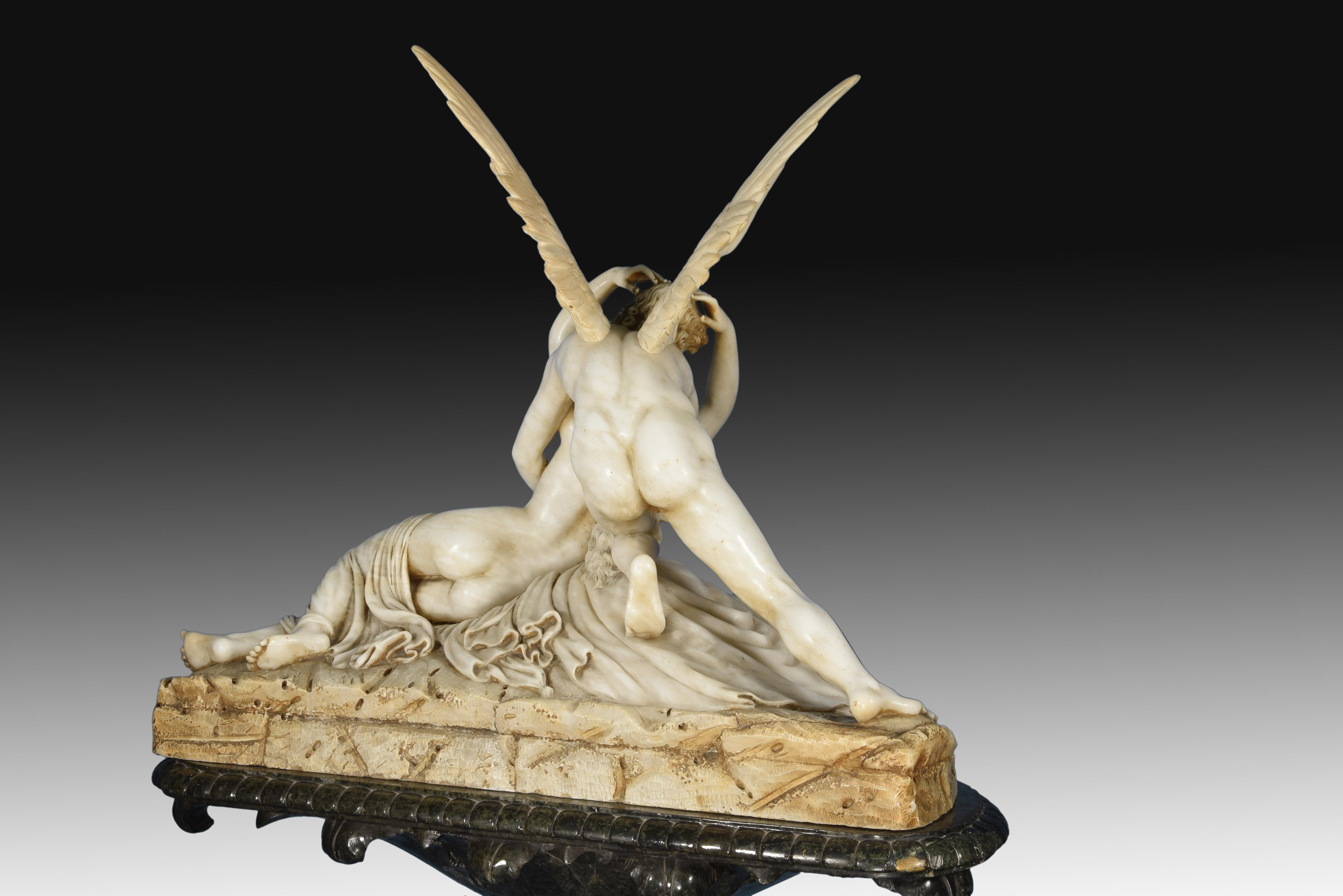 Psyche Revived by Cupid's Kiss, Alabaster, Marble, after Antonio Canova In Good Condition In Madrid, ES